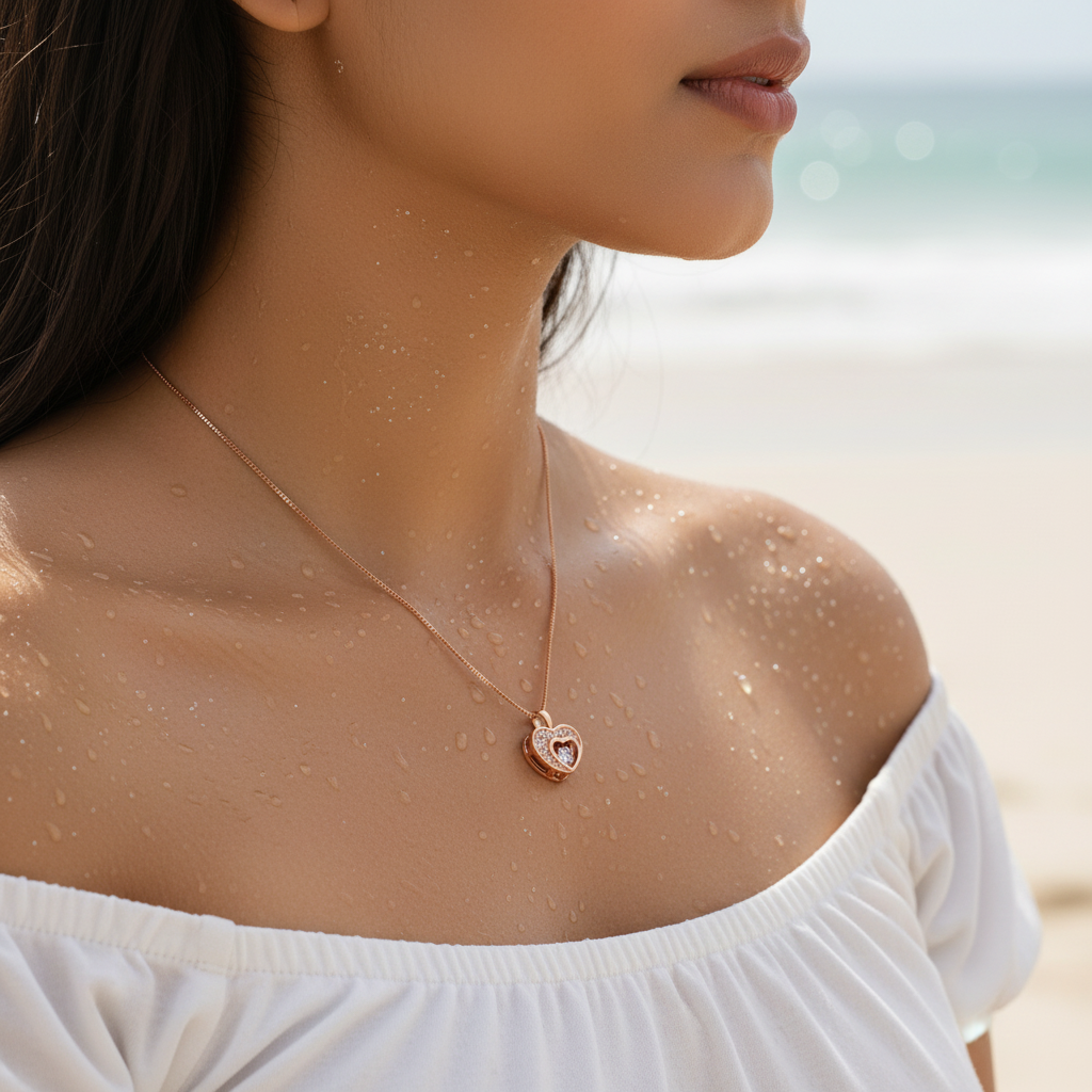 Rose Gold Crystal Heart Pendant Necklace