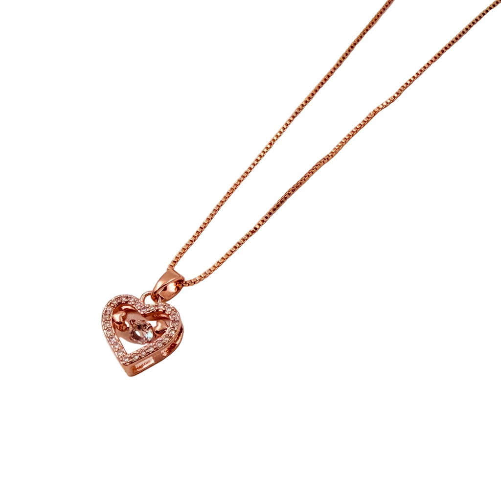 Rose Gold Sparkling Heart Pendant Necklace