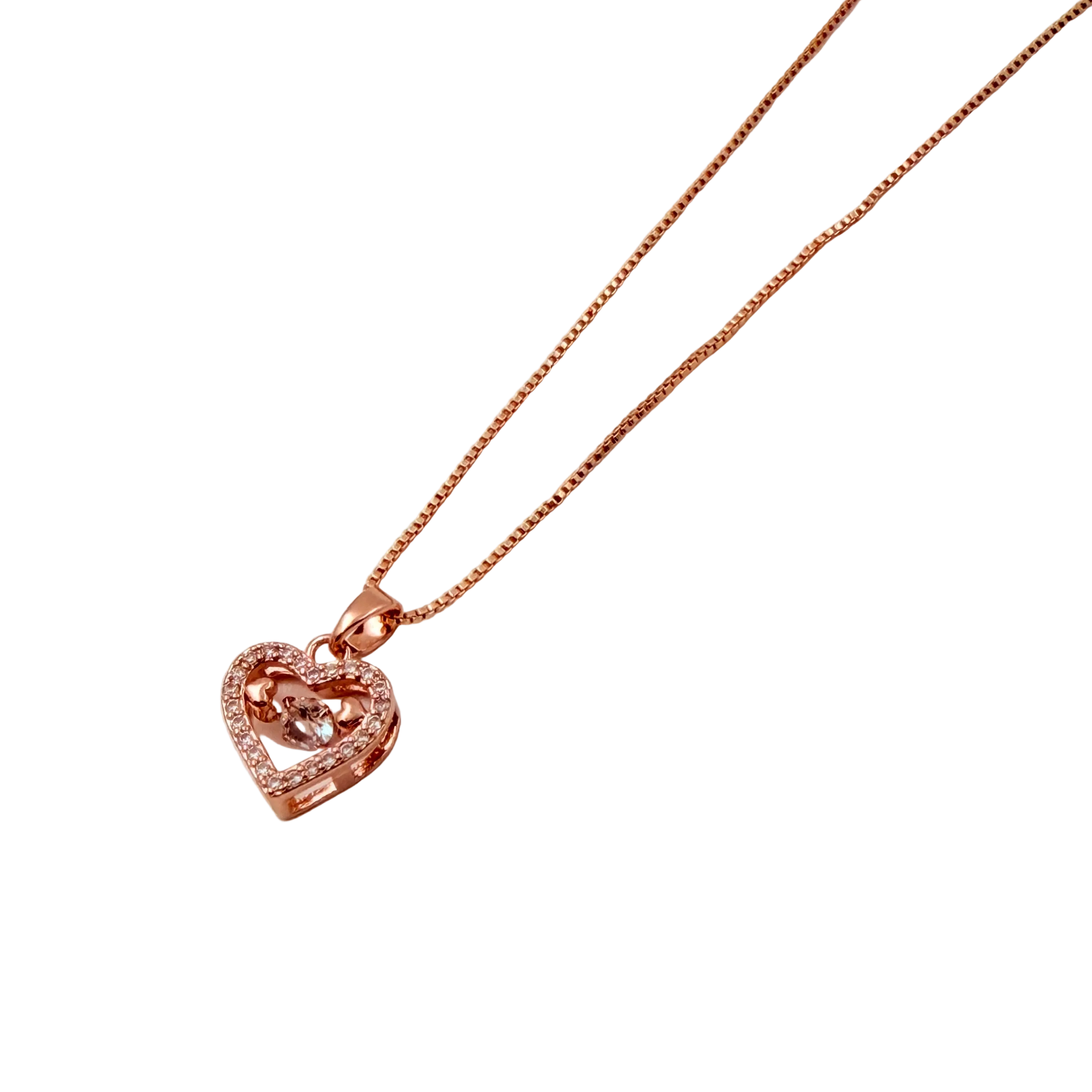 Rose Gold Sparkling Heart Pendant Necklace