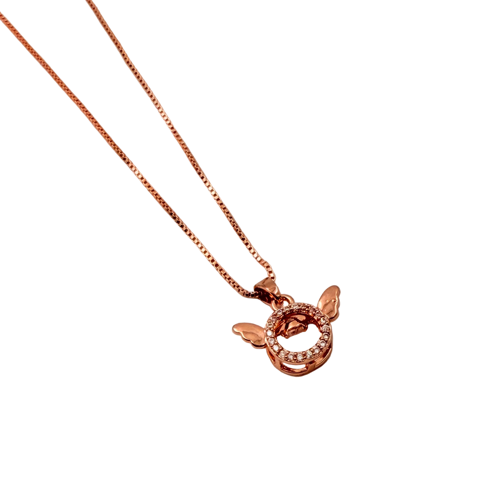 Rose Gold Angel Wing Halo Pendant Necklace