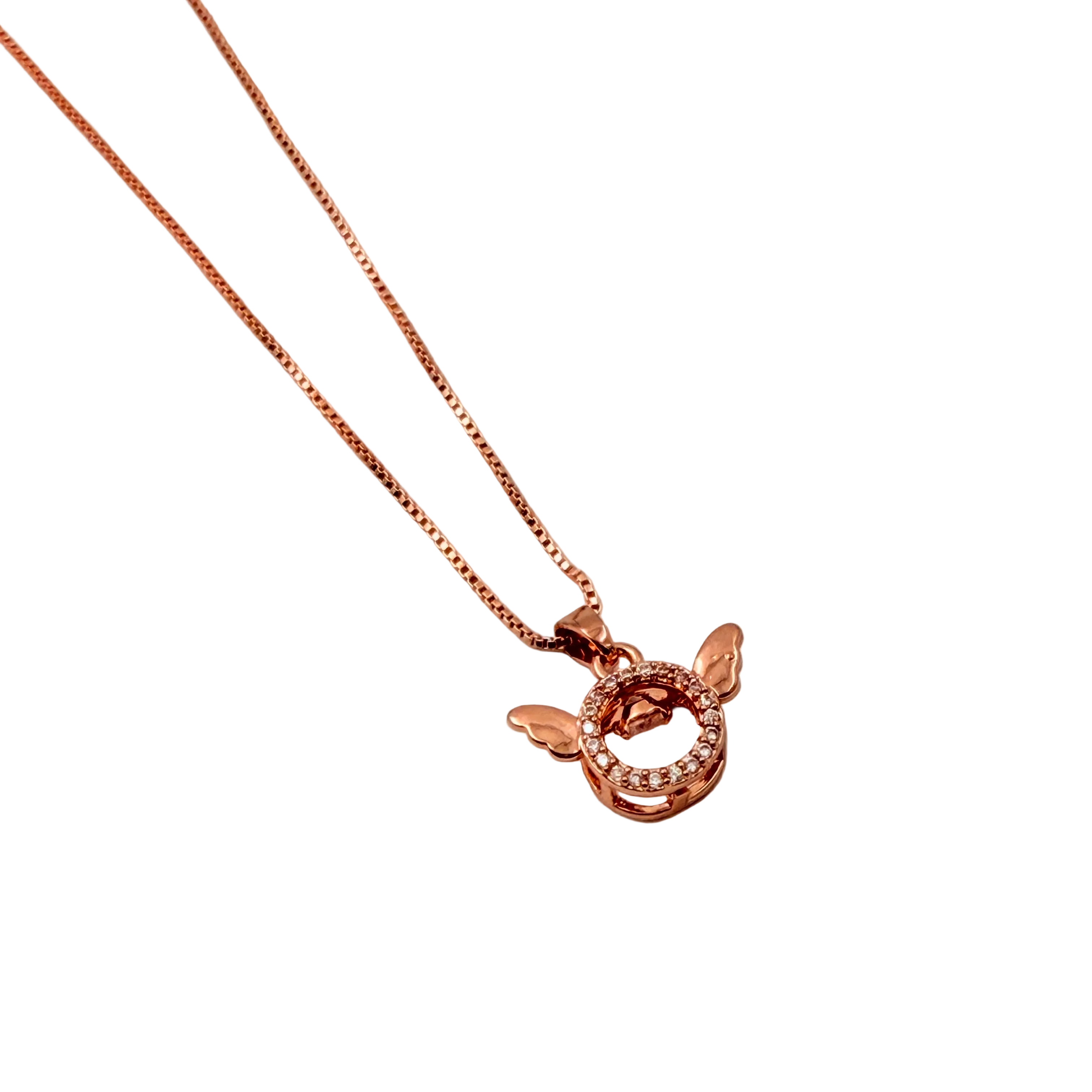Rose Gold Angel Wing Halo Pendant Necklace