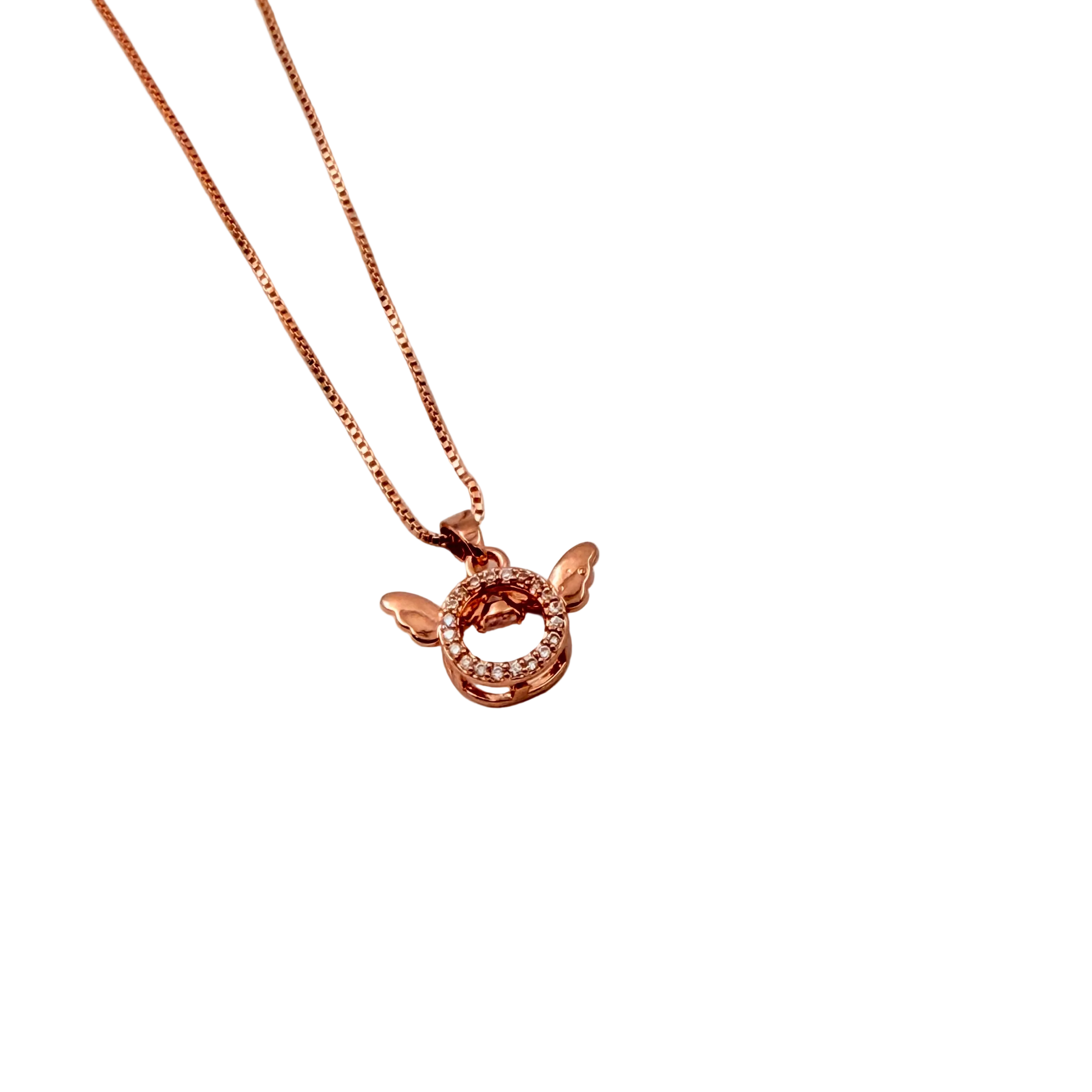 Rose Gold Angel Wing Halo Pendant Necklace