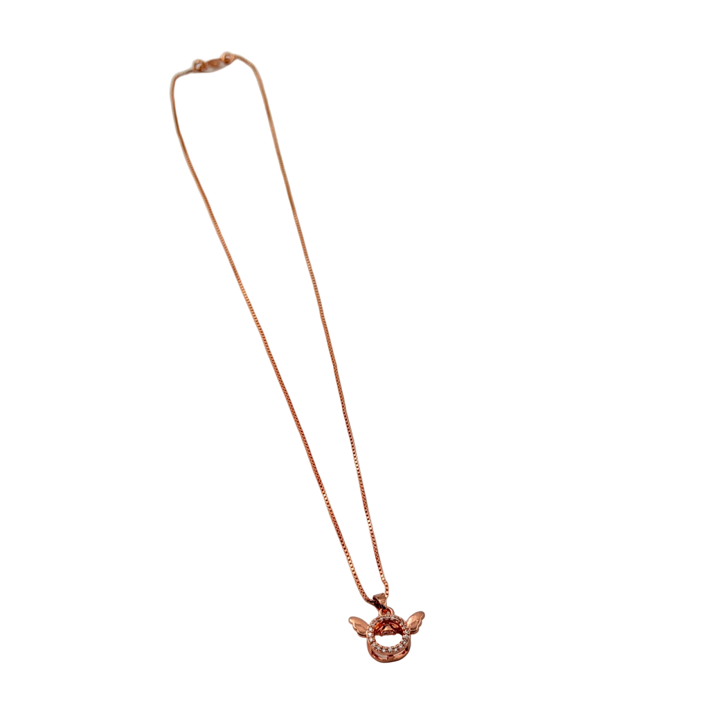 Rose Gold Angel Wing Halo Pendant Necklace