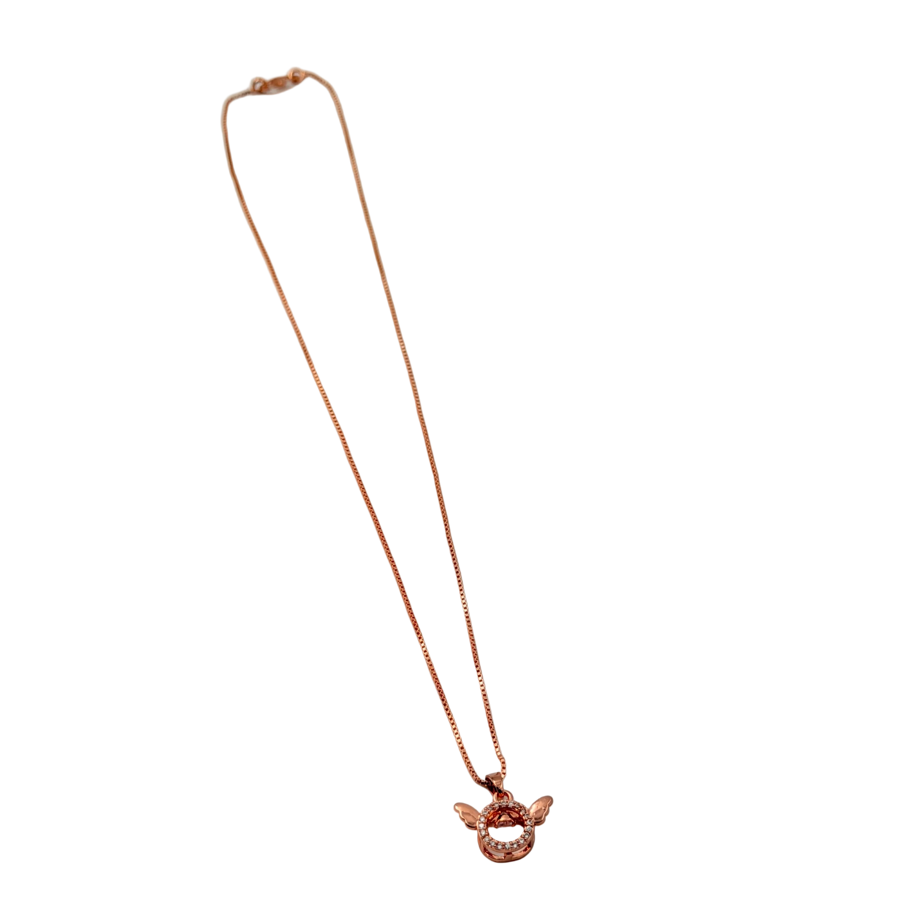 Rose Gold Angel Wing Halo Pendant Necklace