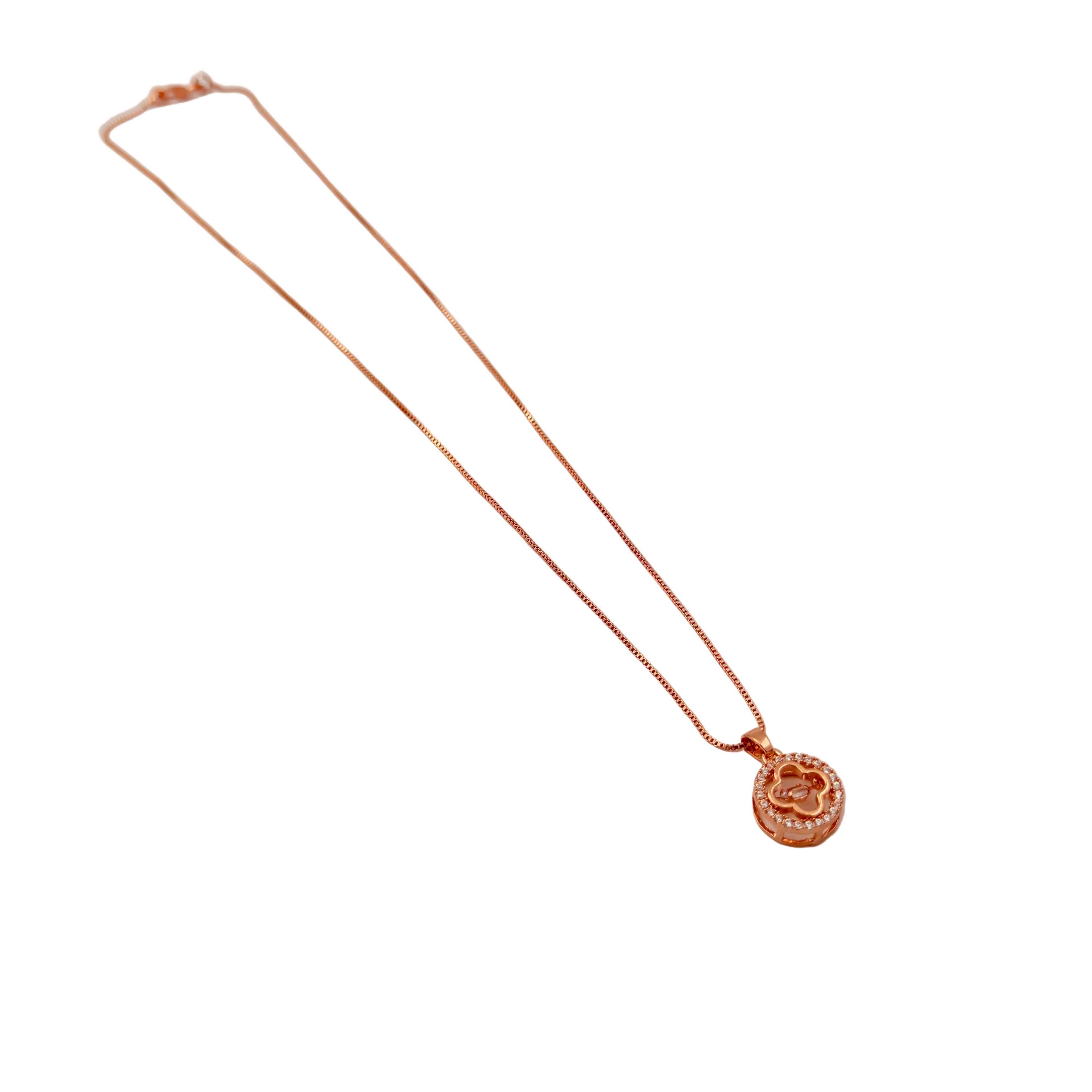 Rose Gold Clover Halo Pendant Necklace