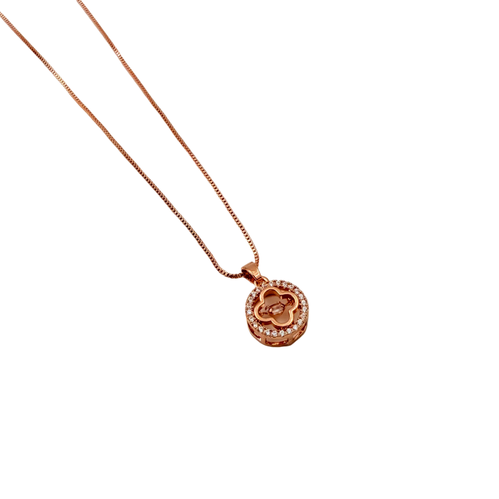 Rose Gold Clover Halo Pendant Necklace