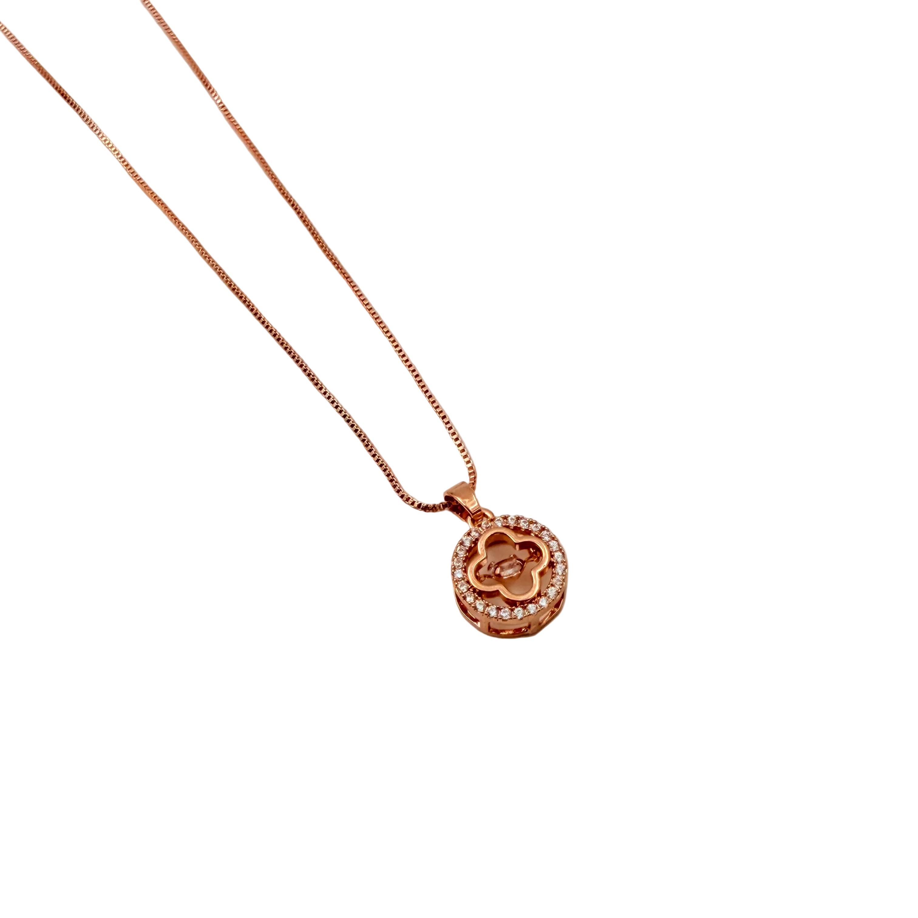 Rose Gold Clover Halo Pendant Necklace