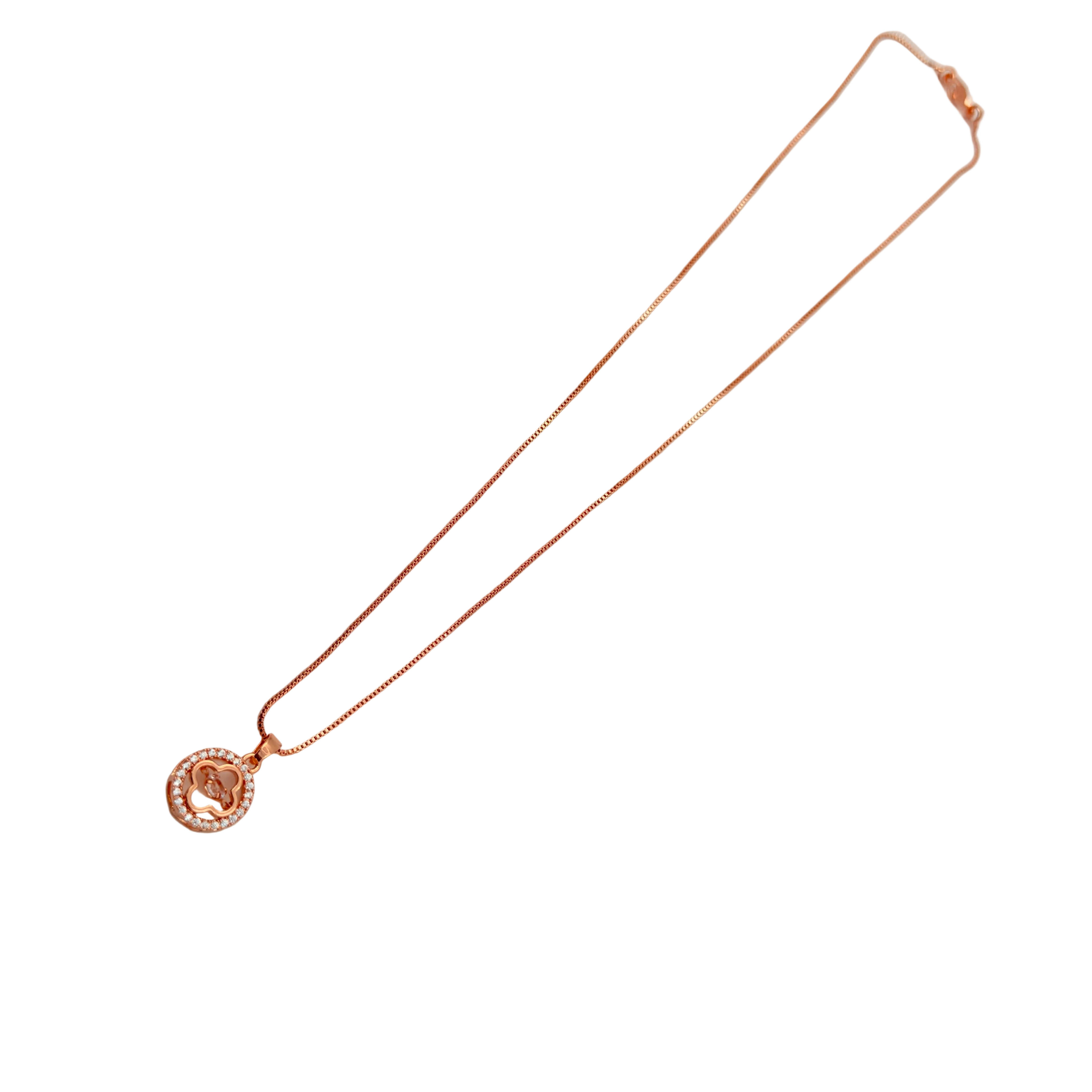 Rose Gold Clover Halo Pendant Necklace
