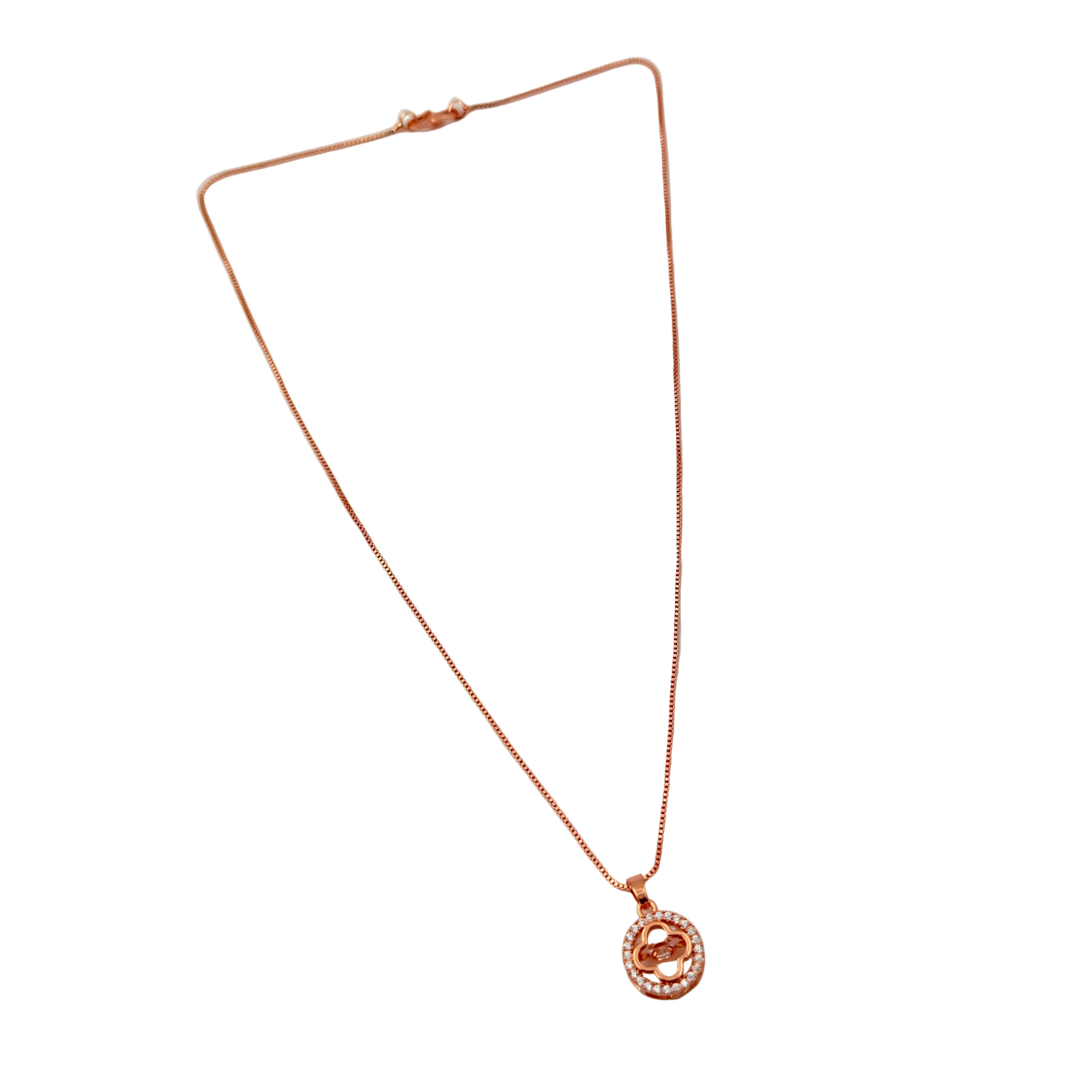 Rose Gold Clover Halo Pendant Necklace