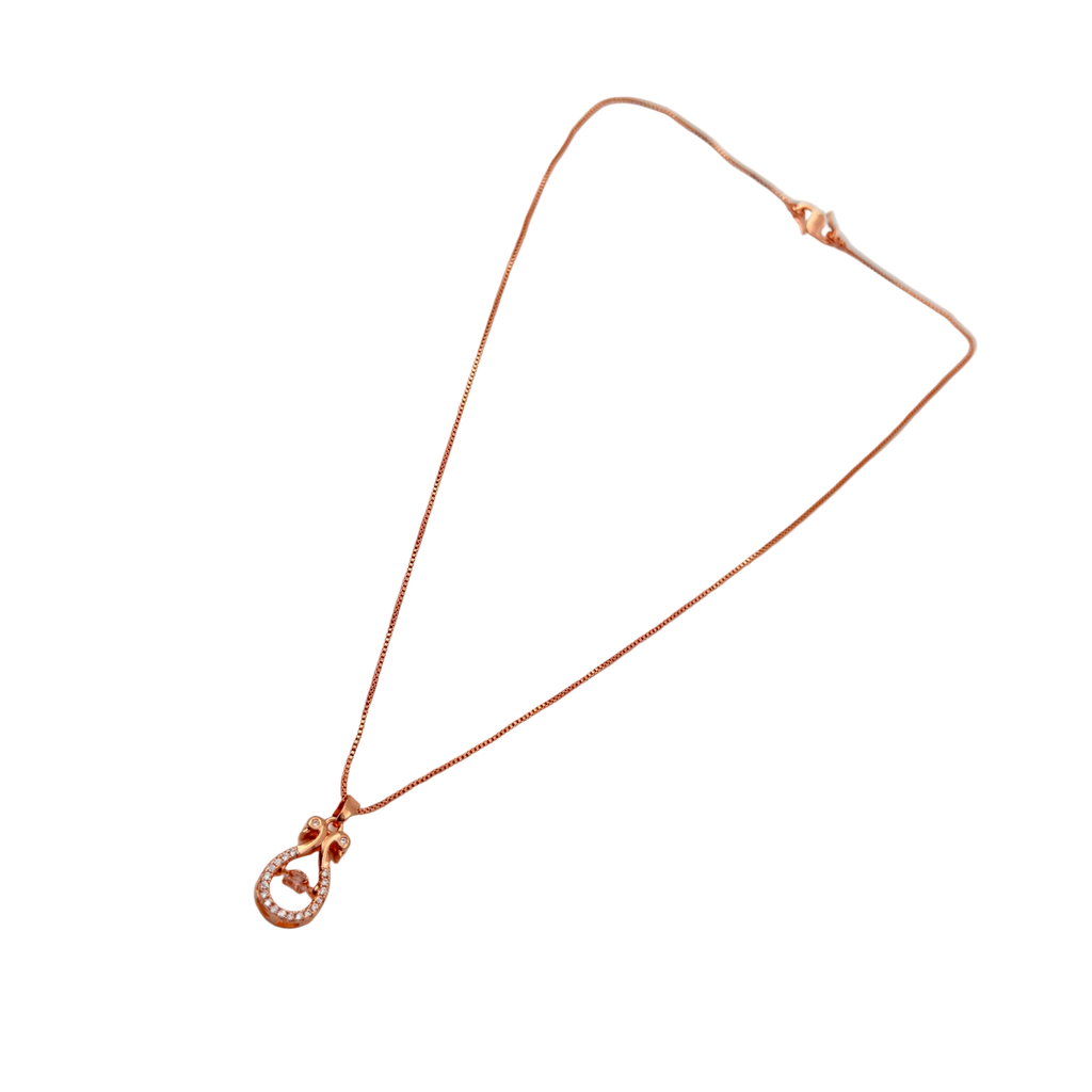 Rose Gold Crystal Bow Drop Pendant Necklace