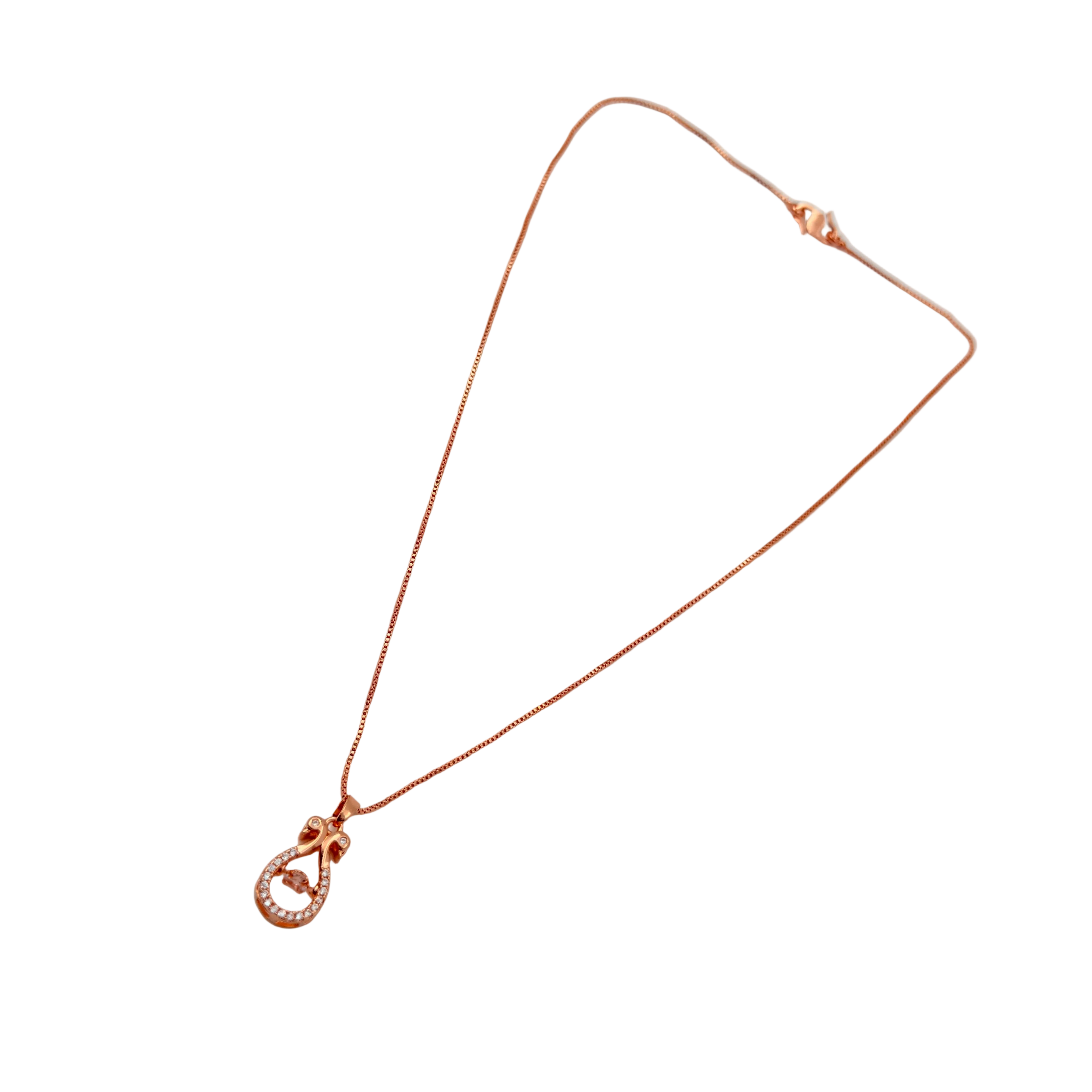 Rose Gold Crystal Bow Drop Pendant Necklace