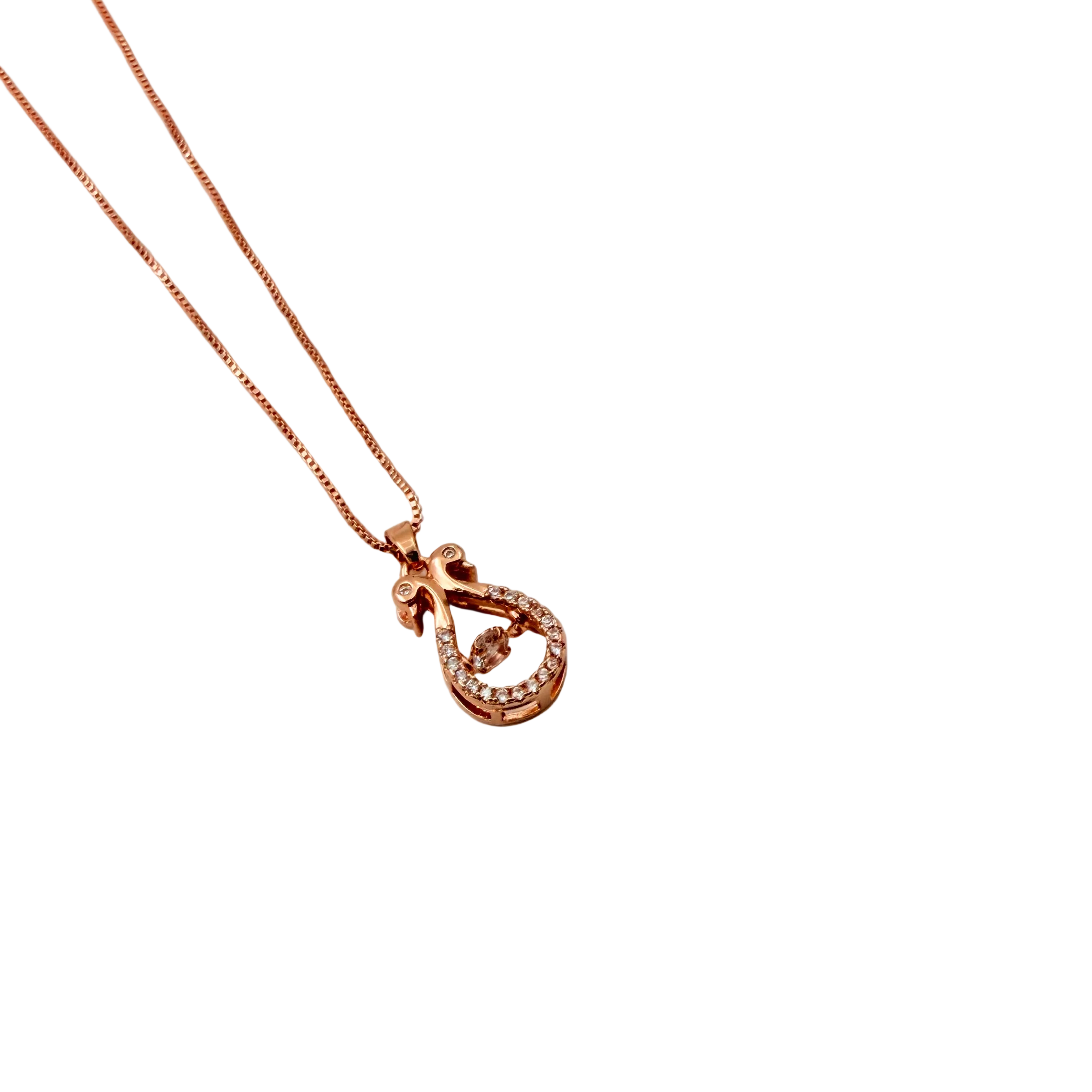 Rose Gold Crystal Bow Drop Pendant Necklace