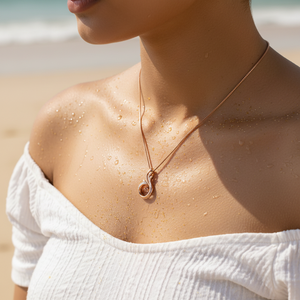 Rose Gold Swan Crystal Pendant Necklace