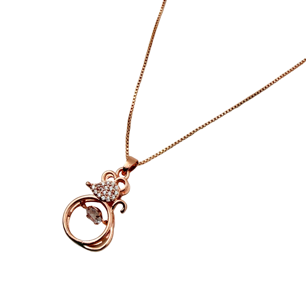 Rose Gold Crystal Cat Pendant Necklace