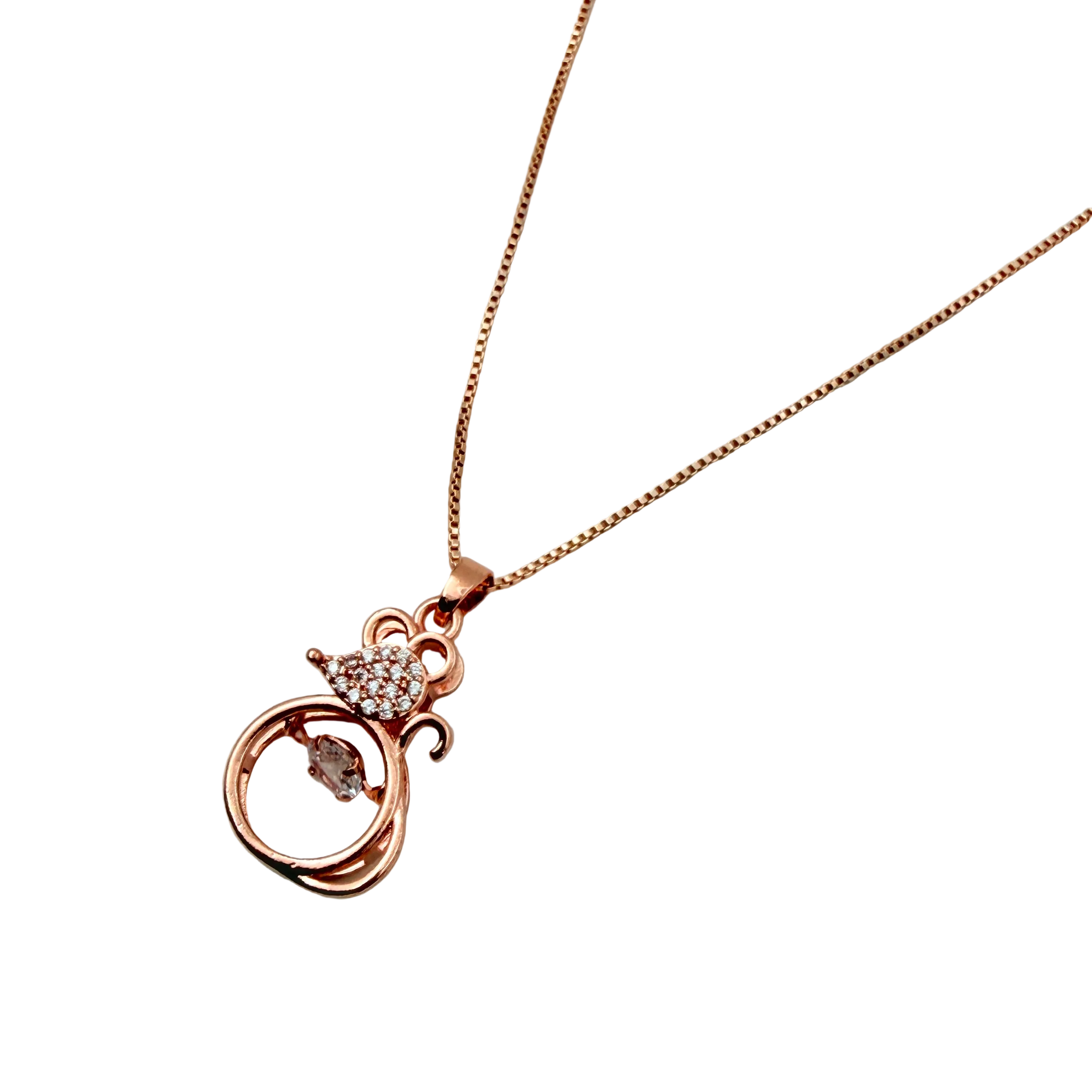 Rose Gold Crystal Cat Pendant Necklace