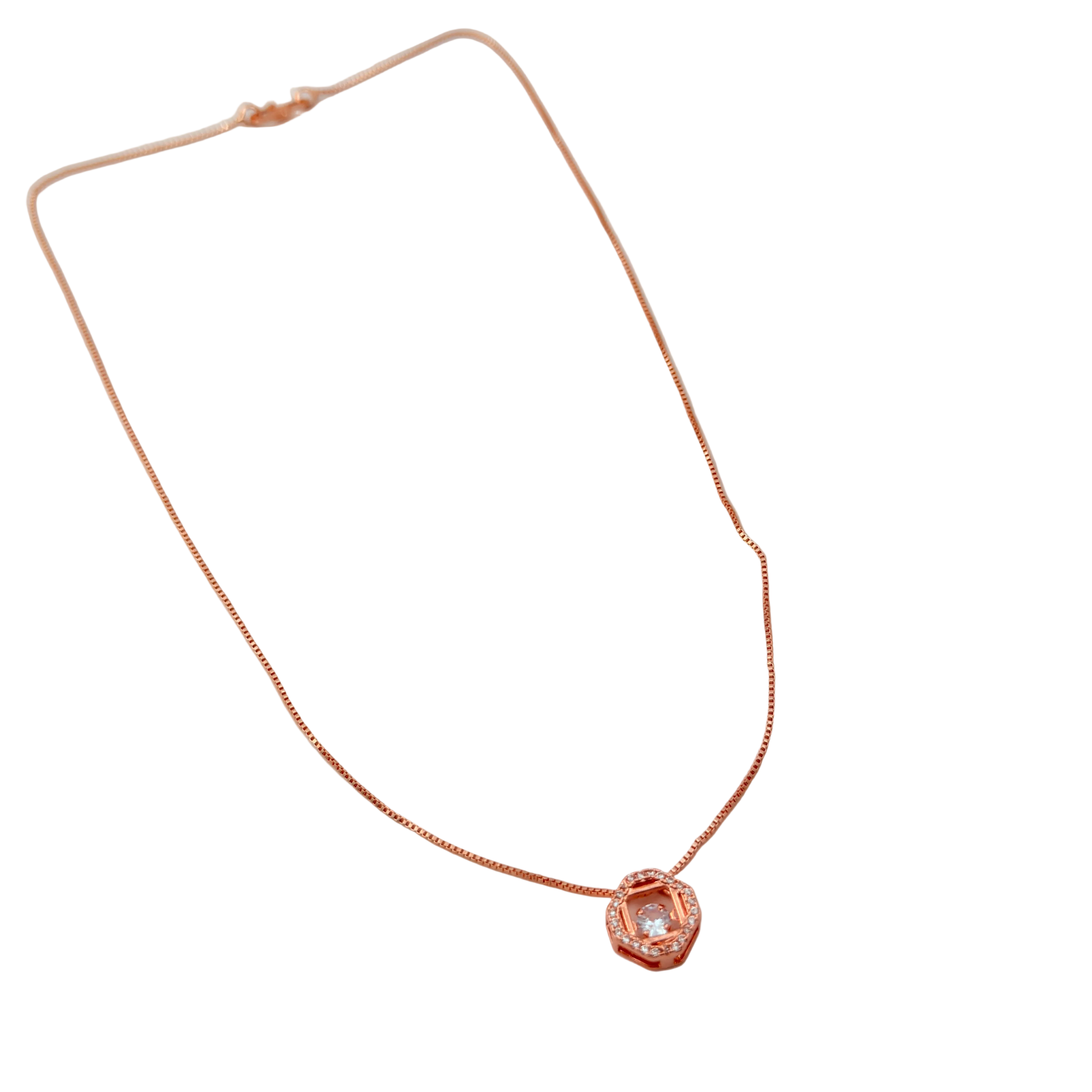 Rose Gold Geometric Crystal Pendant Necklace
