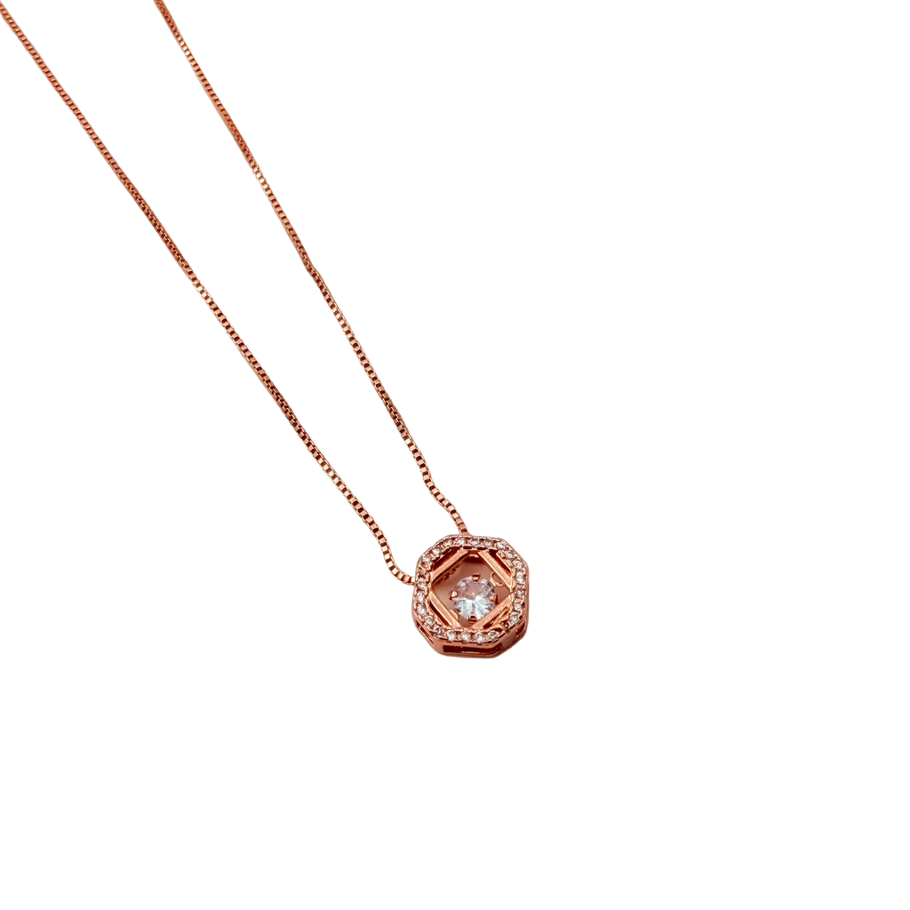 Rose Gold Geometric Crystal Pendant Necklace