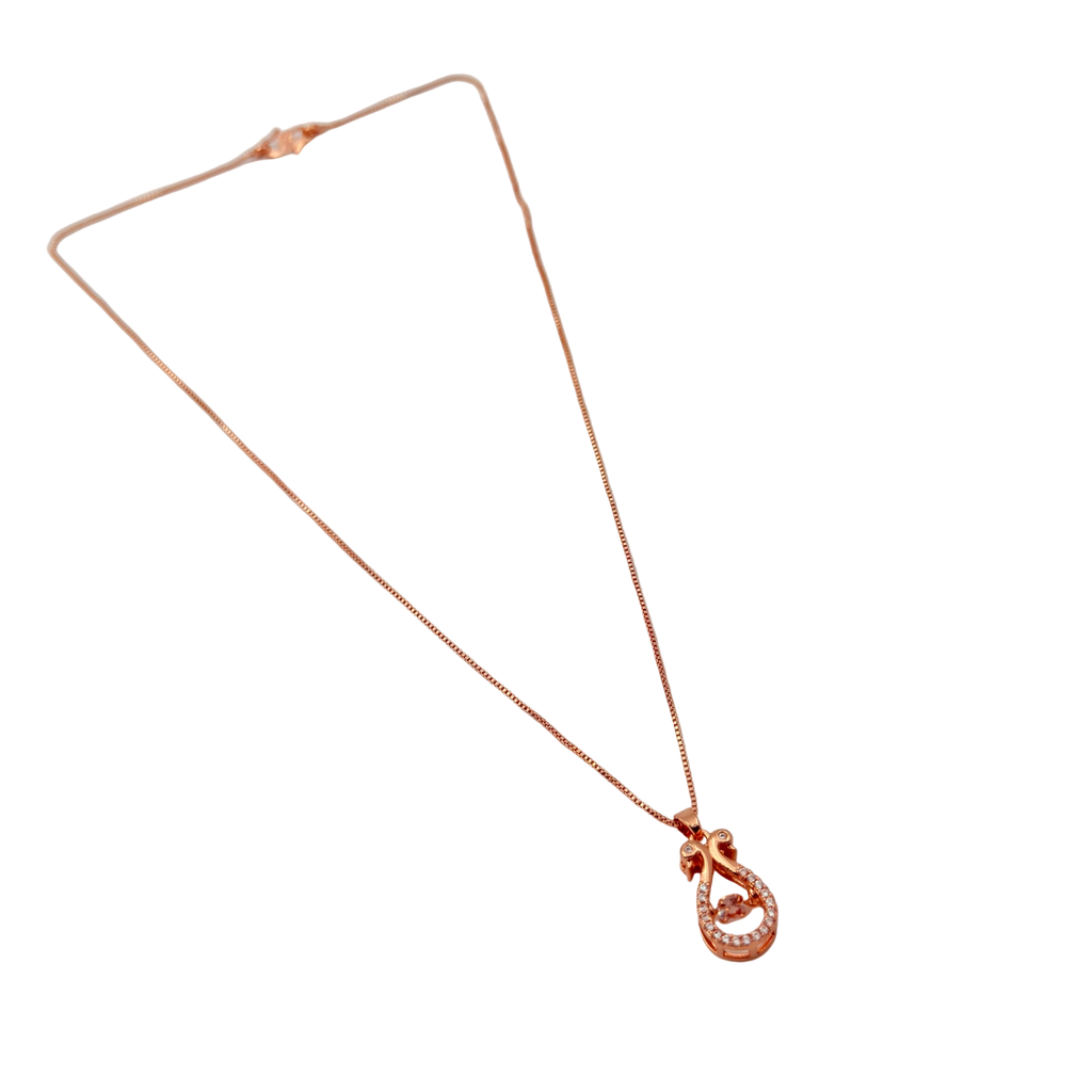Rose Gold Ribbon Crystal Pendant Necklace