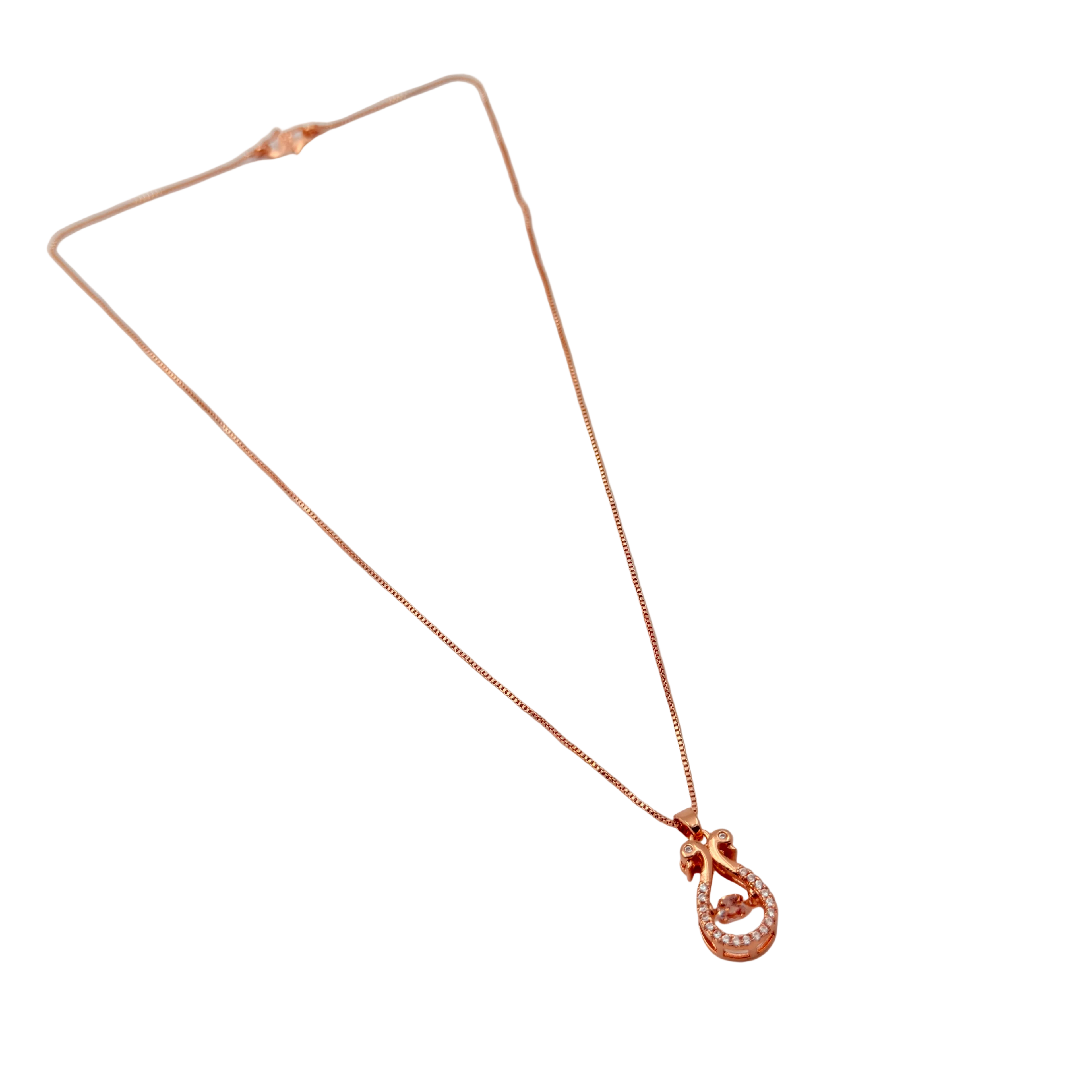 Rose Gold Ribbon Crystal Pendant Necklace