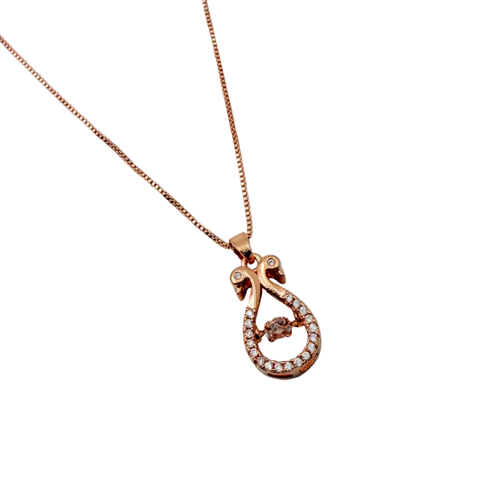 Rose Gold Ribbon Crystal Pendant Necklace