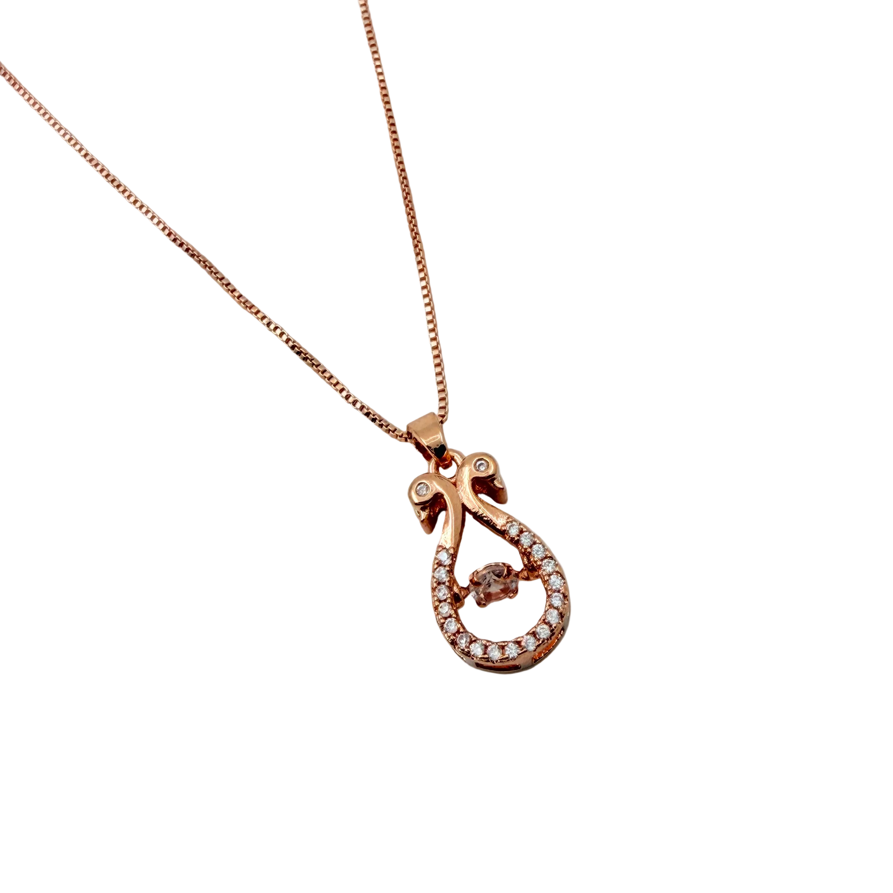 Rose Gold Ribbon Crystal Pendant Necklace