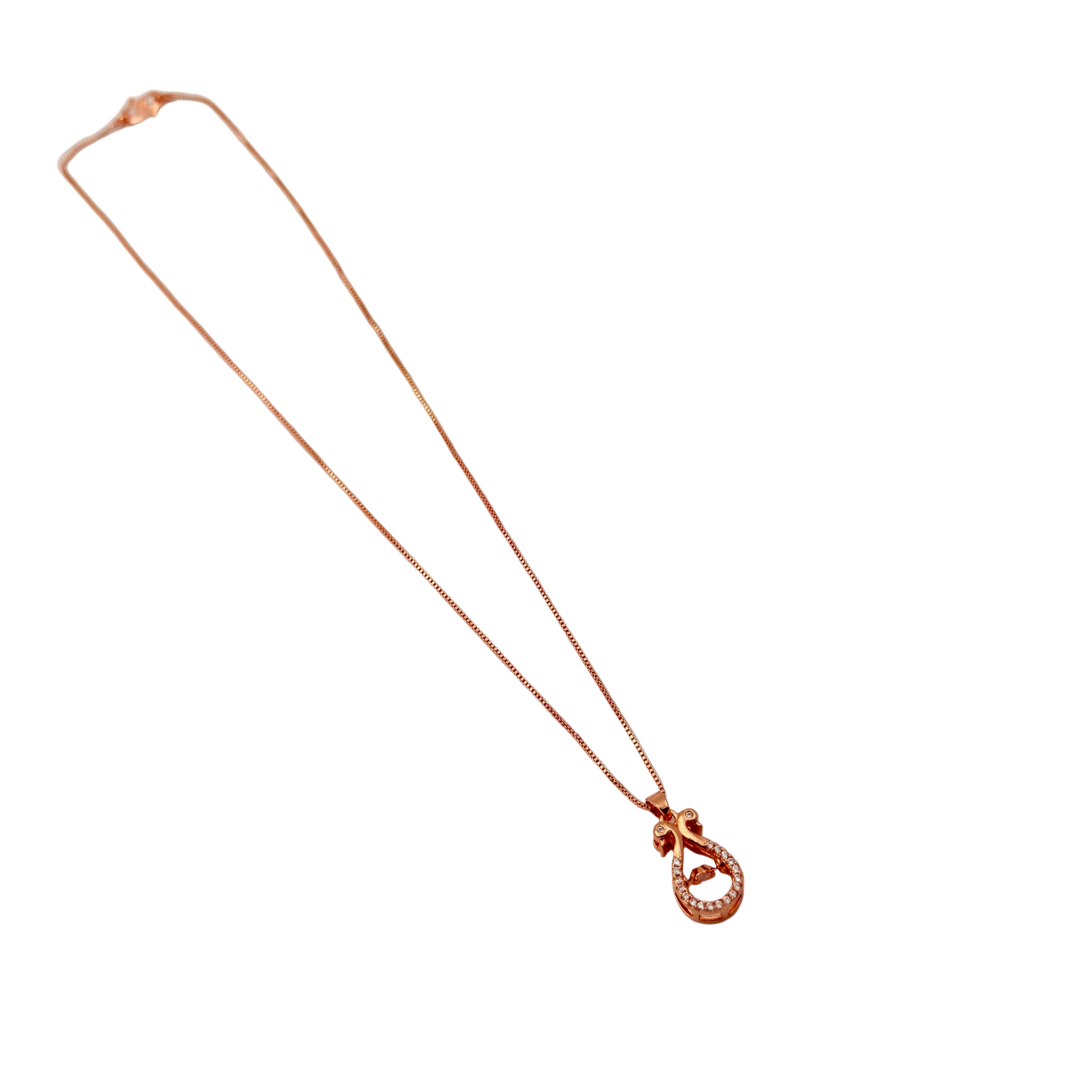 Rose Gold Ribbon Crystal Pendant Necklace