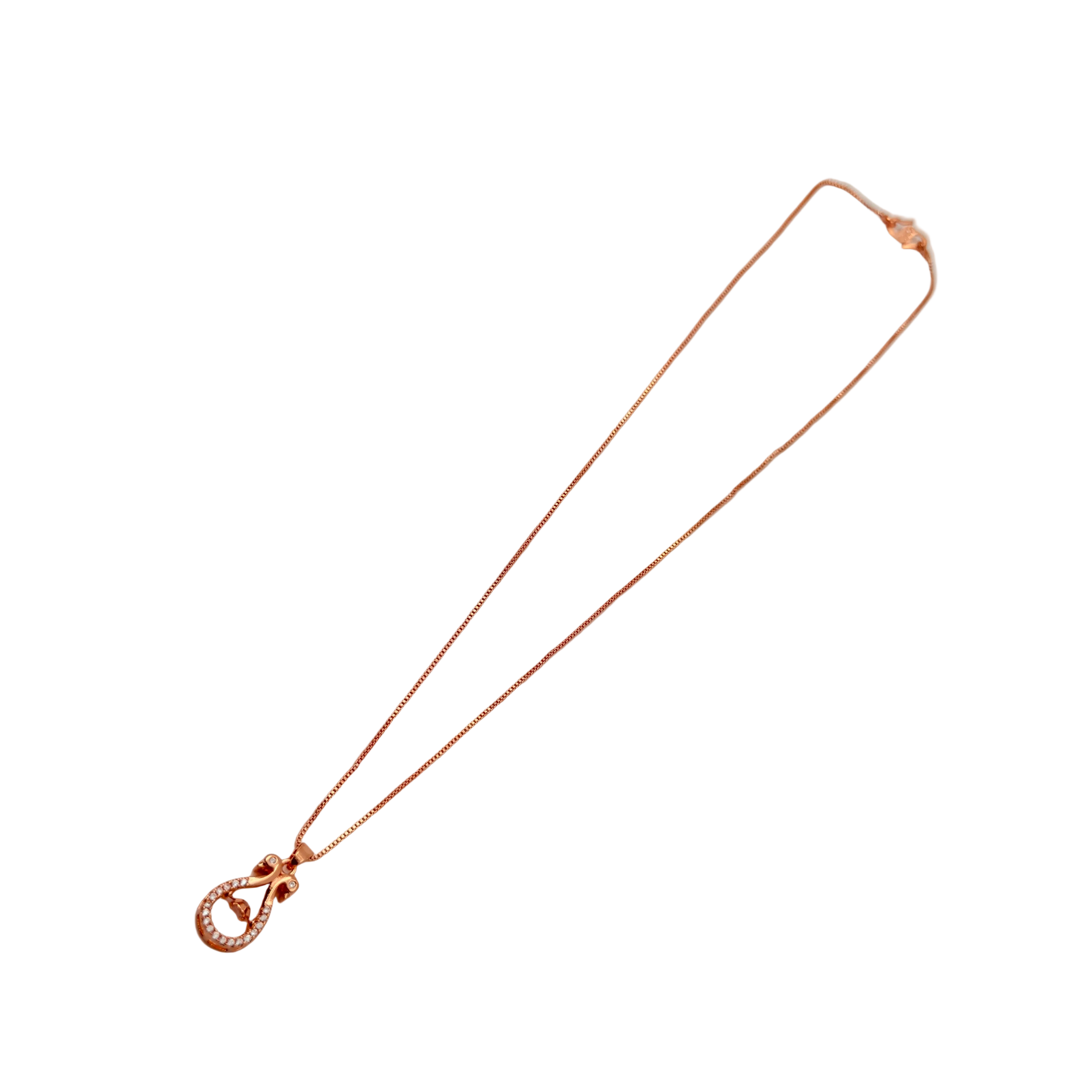 Rose Gold Ribbon Crystal Pendant Necklace
