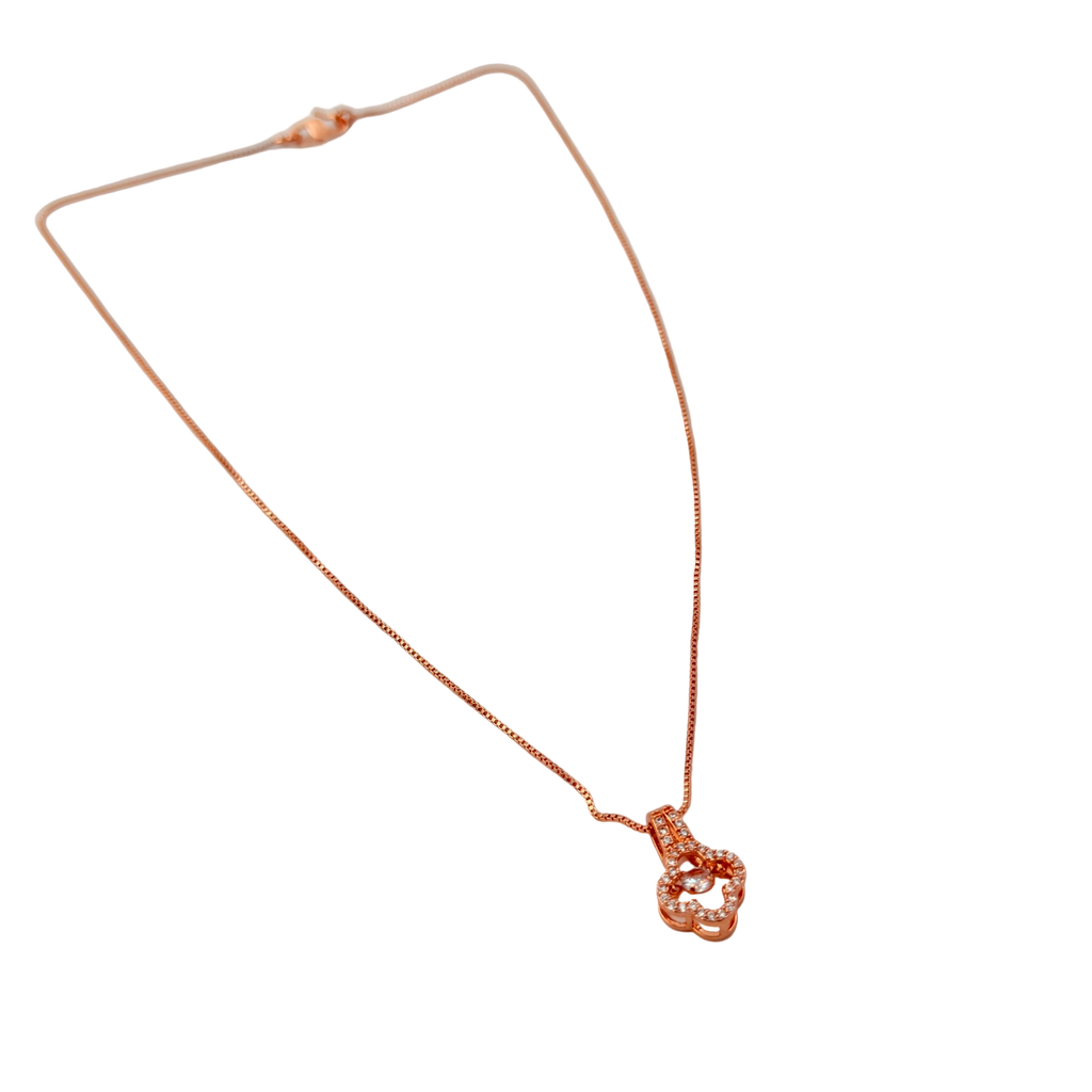 Rose Gold Floral Clover Crystal Pendant Necklace