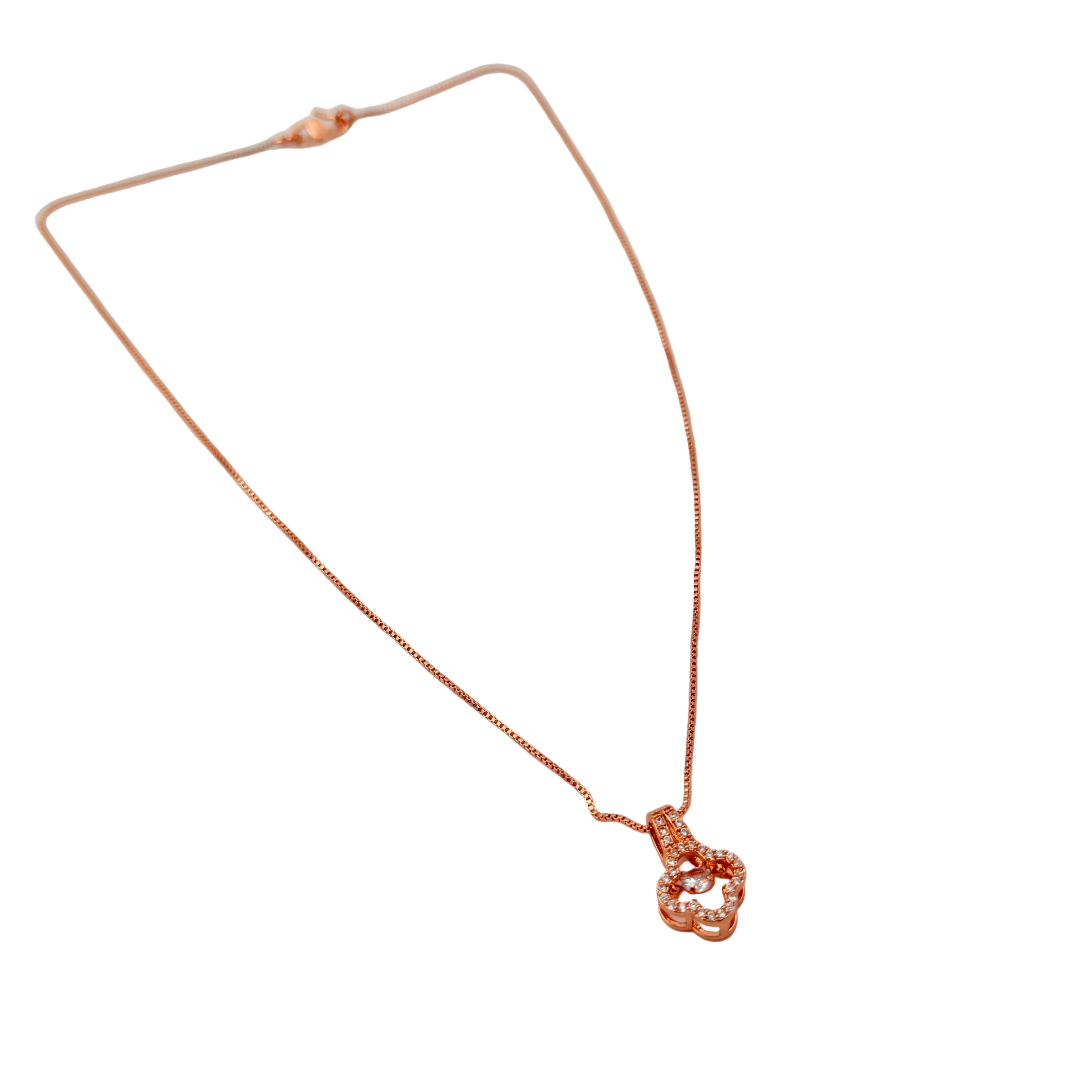 Rose Gold Floral Clover Crystal Pendant Necklace
