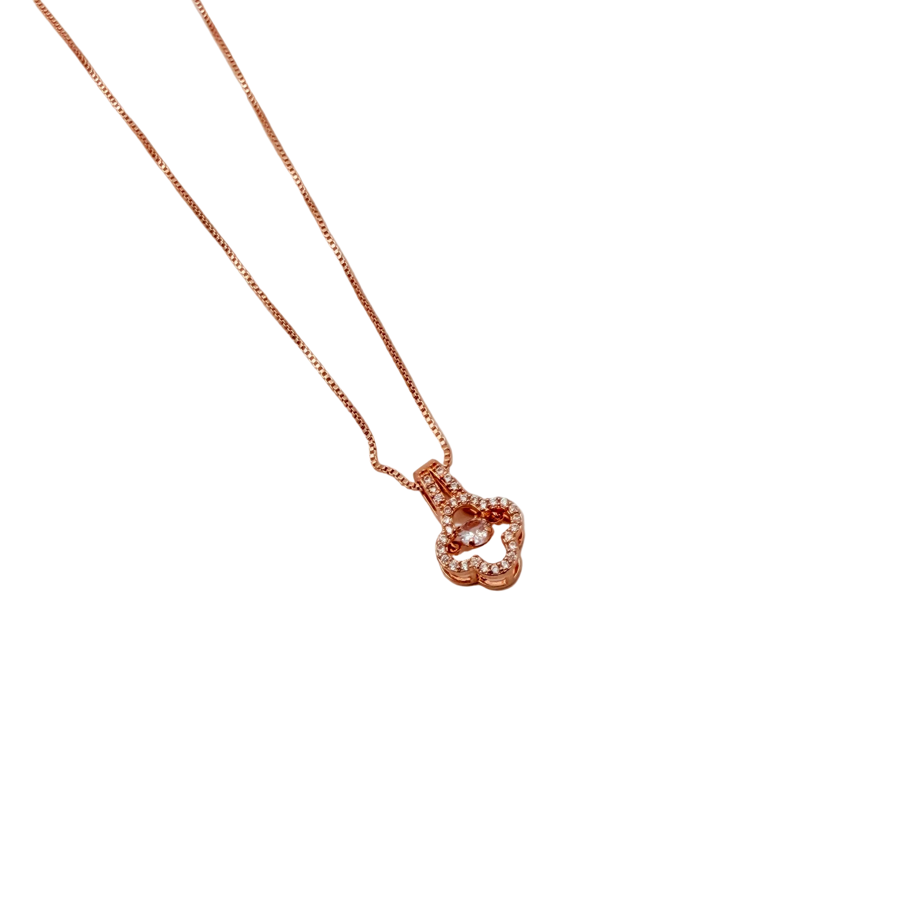 Rose Gold Floral Clover Crystal Pendant Necklace
