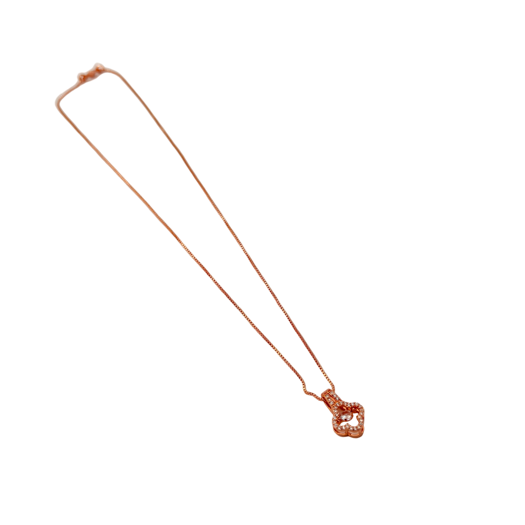 Rose Gold Floral Clover Crystal Pendant Necklace