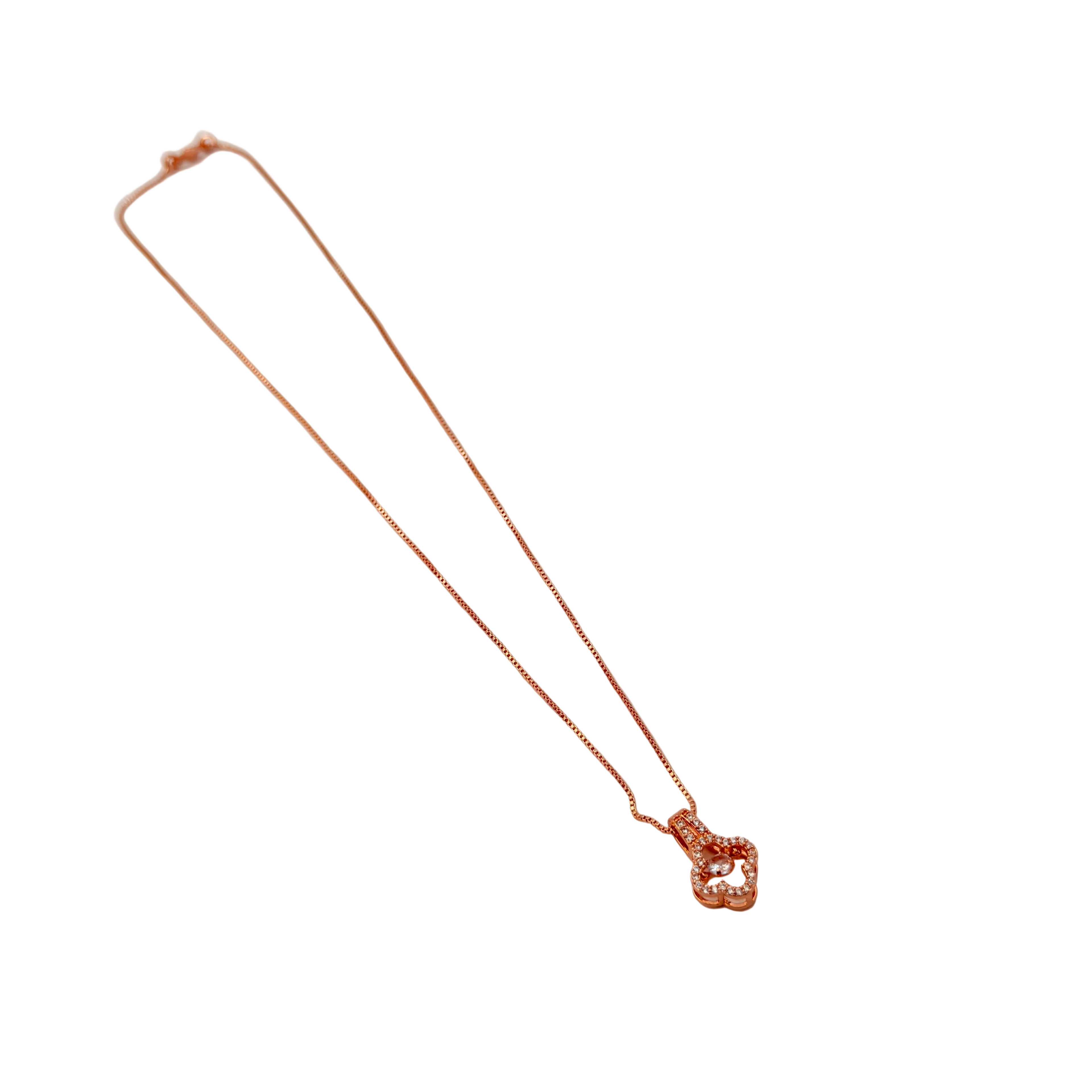 Rose Gold Floral Clover Crystal Pendant Necklace