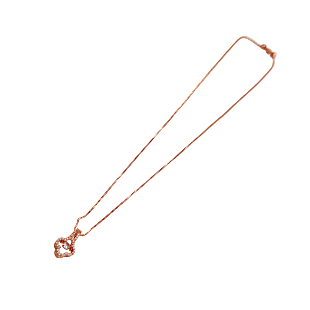 Rose Gold Floral Clover Crystal Pendant Necklace