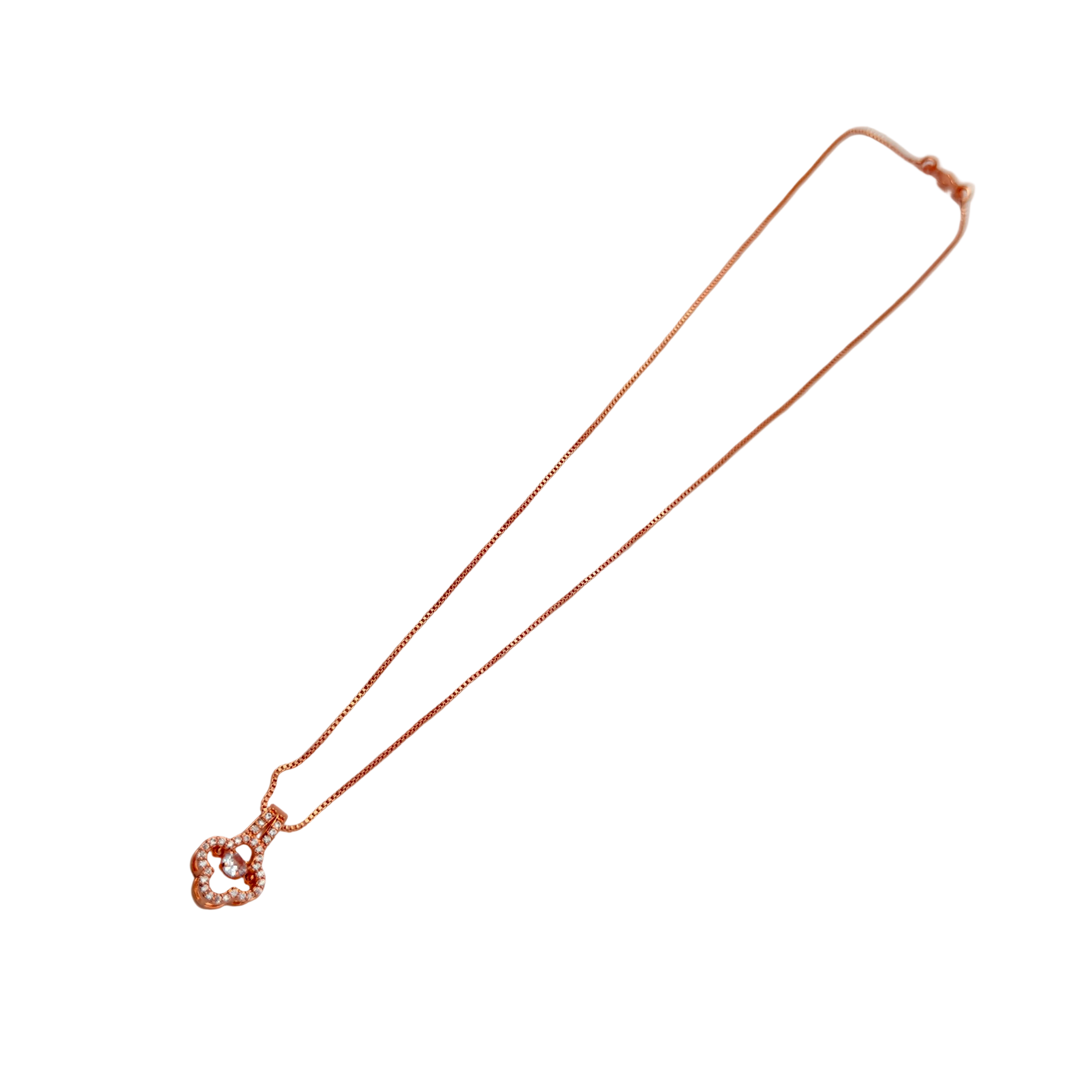 Rose Gold Floral Clover Crystal Pendant Necklace