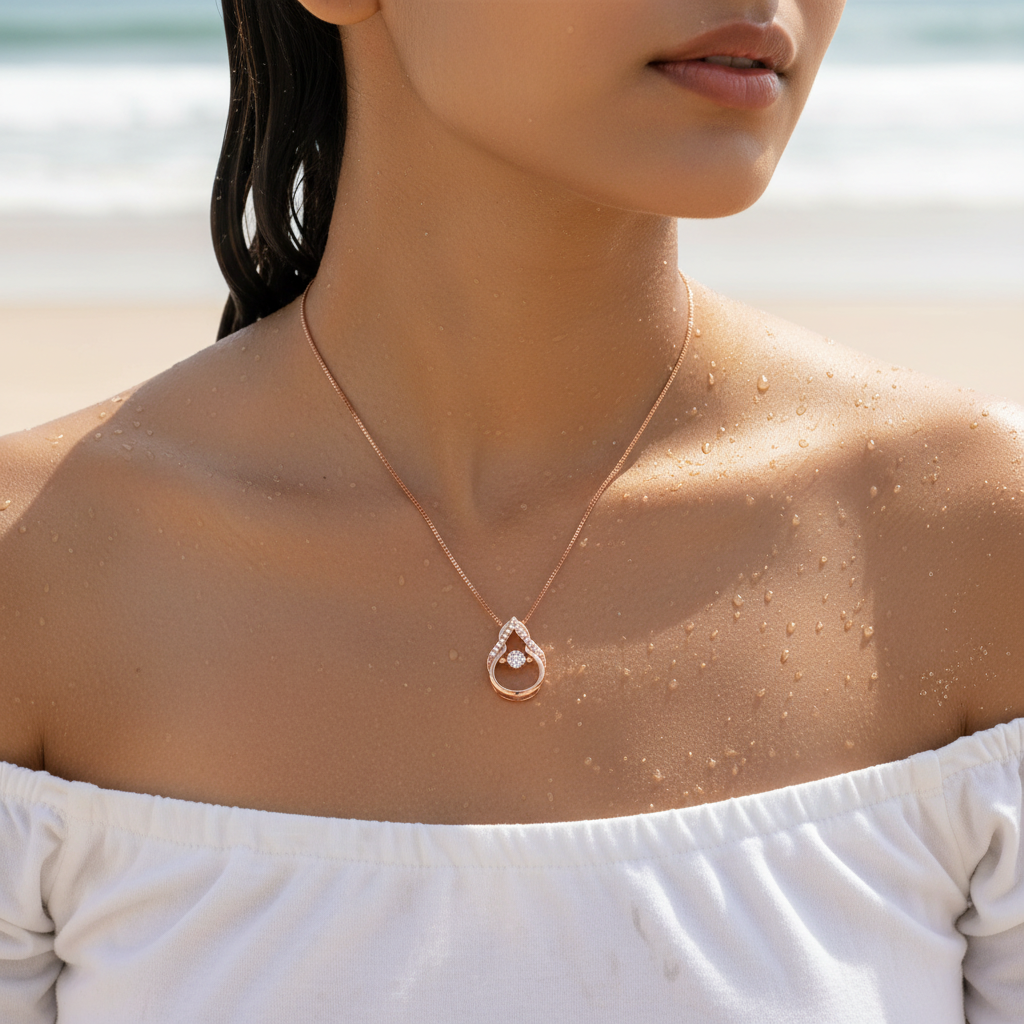 Rose Gold Teardrop Crystal Pendant Necklace