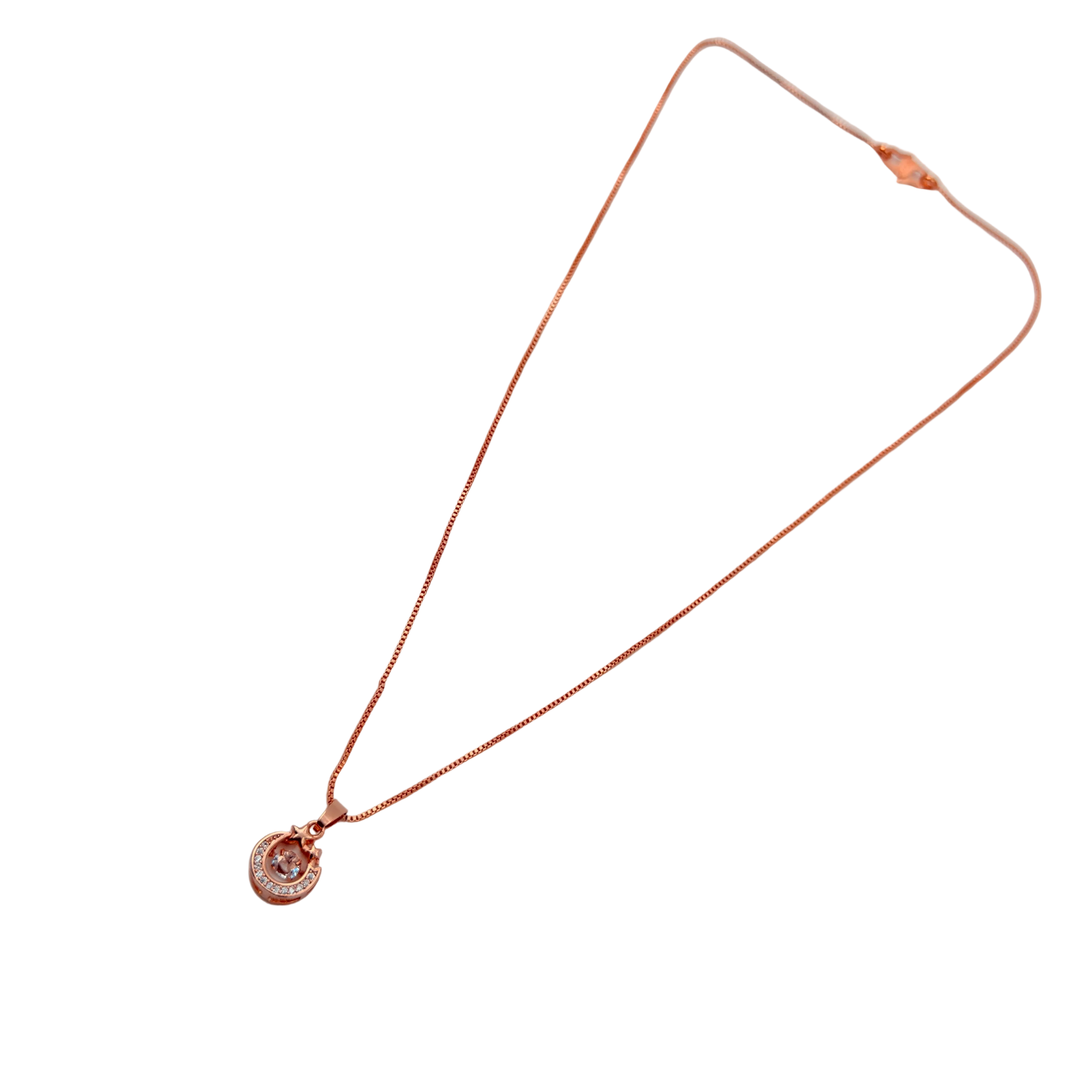 Rose Gold Lucky Horseshoe Crystal Pendant Necklace