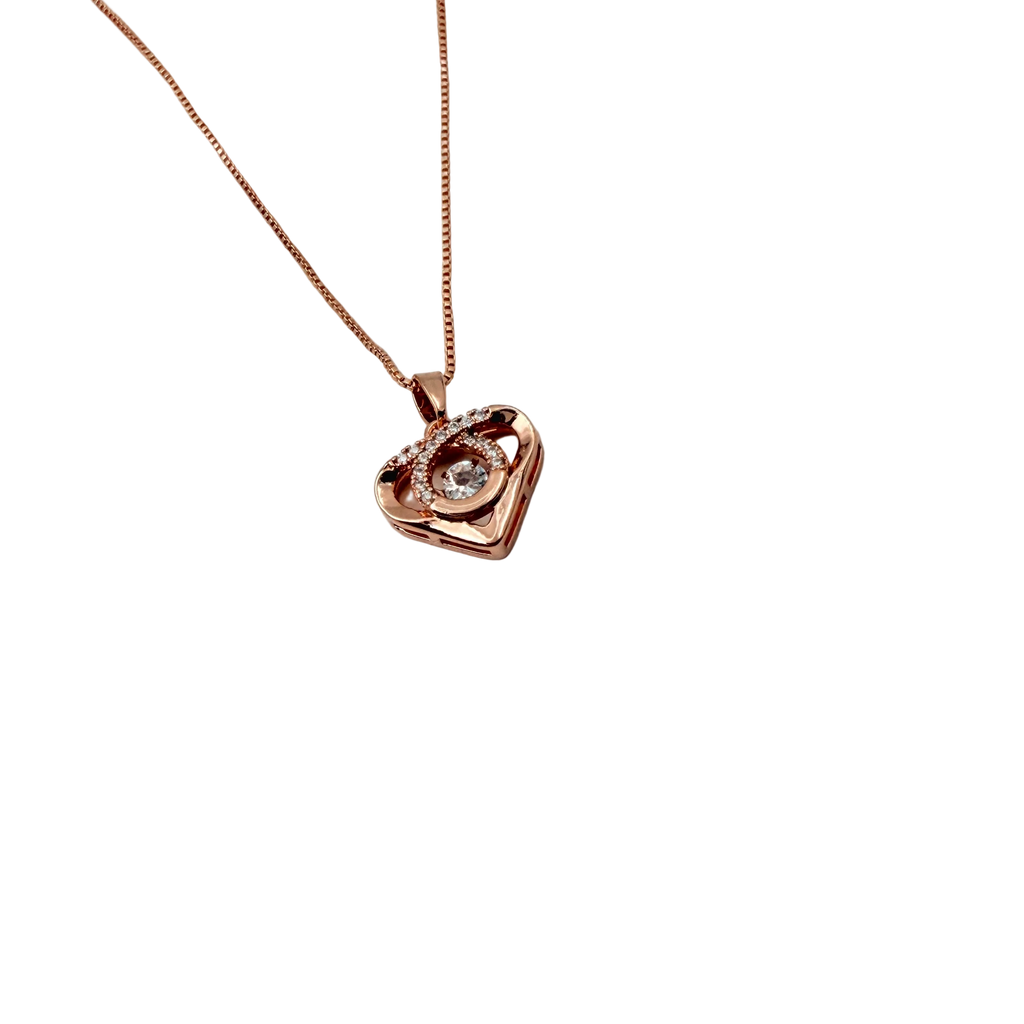 Rose Gold Heart Halo Crystal Pendant Necklace