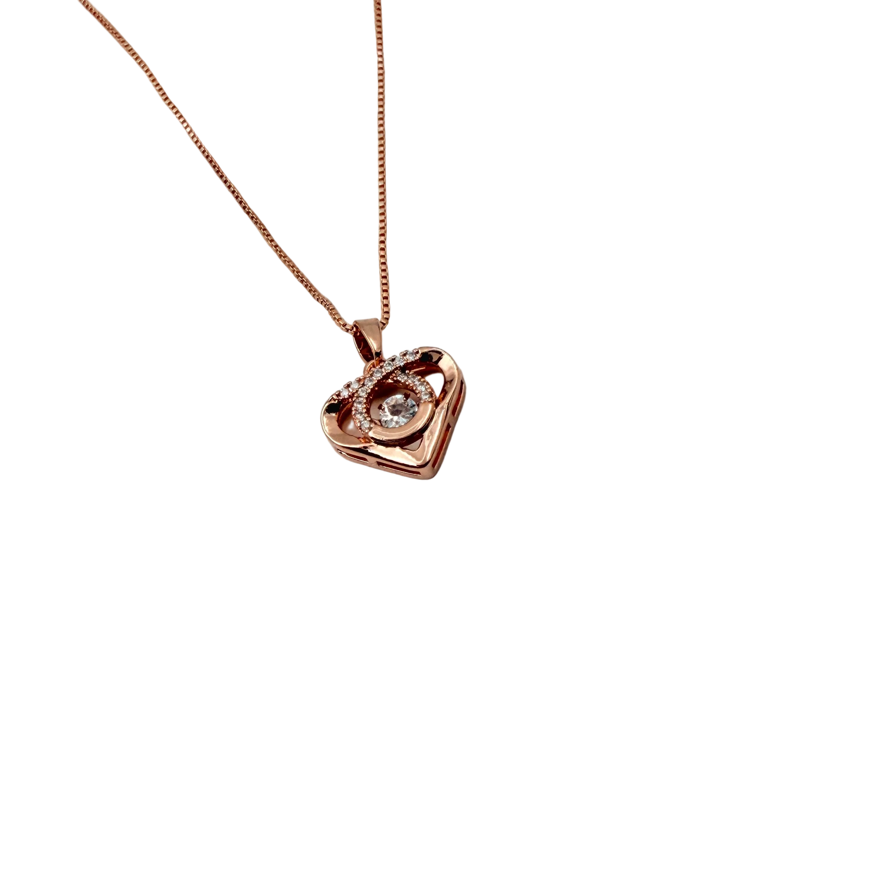 Rose Gold Heart Halo Crystal Pendant Necklace