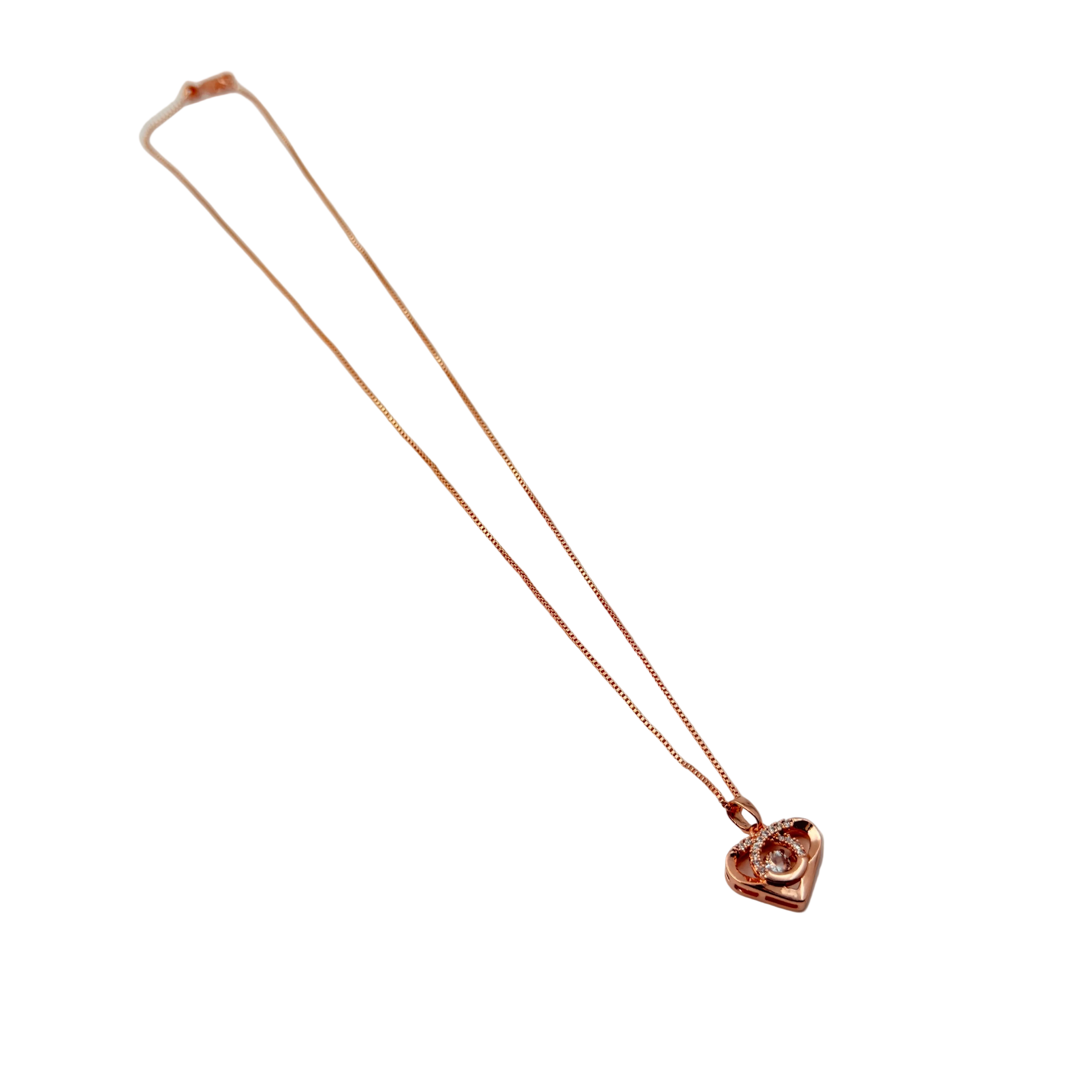 Rose Gold Heart Halo Crystal Pendant Necklace