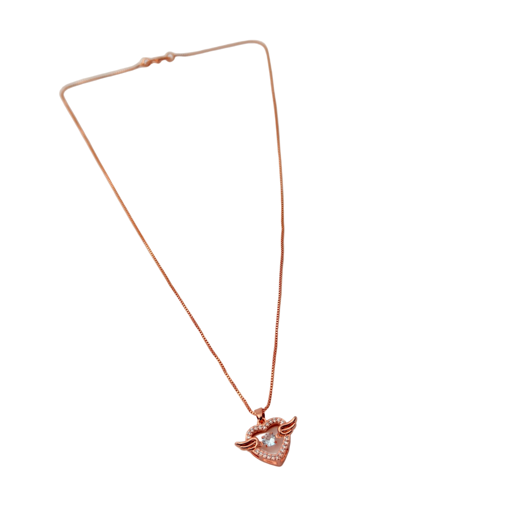 Rose Gold Angel Wings Heart Crystal Pendant Necklace