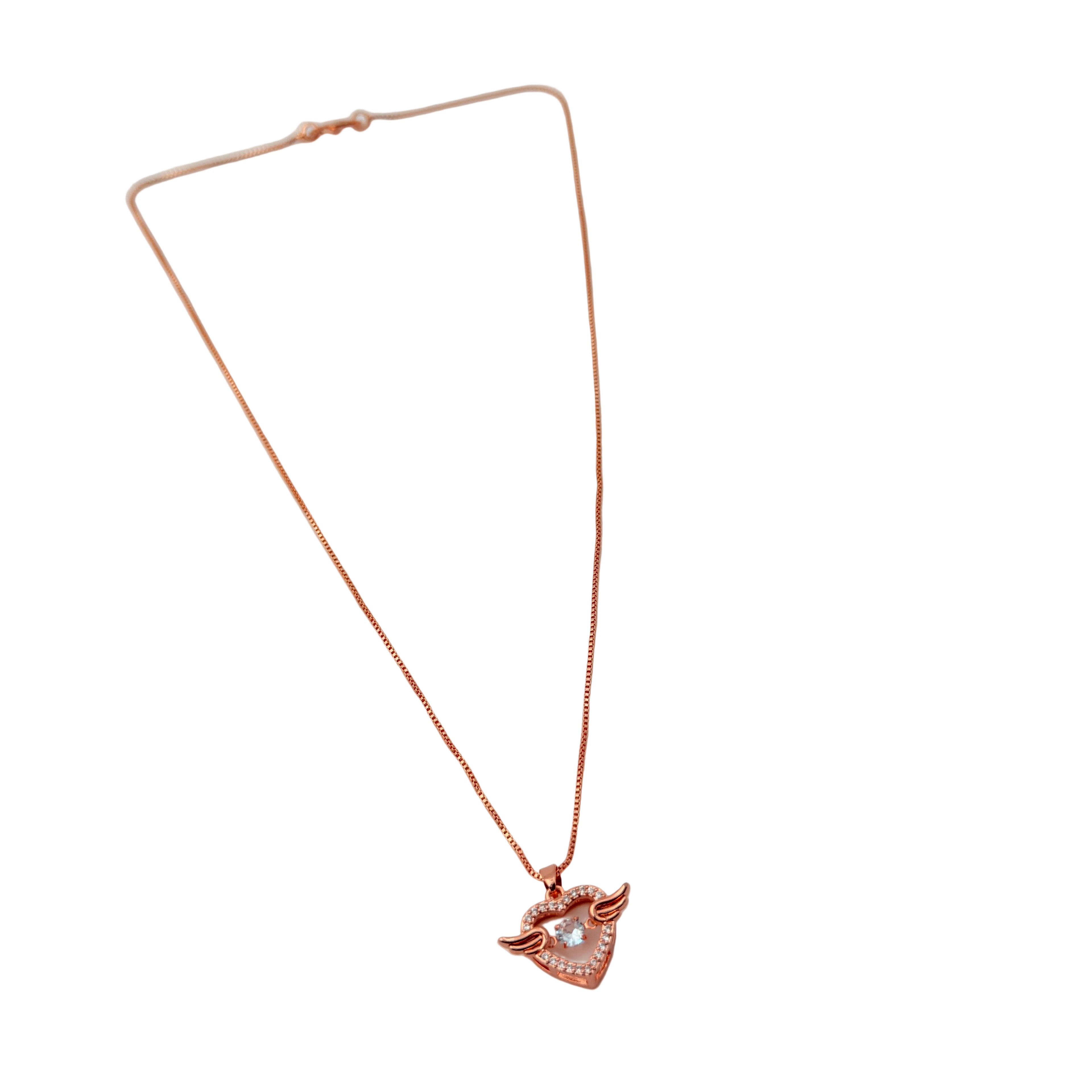 Rose Gold Angel Wings Heart Crystal Pendant Necklace