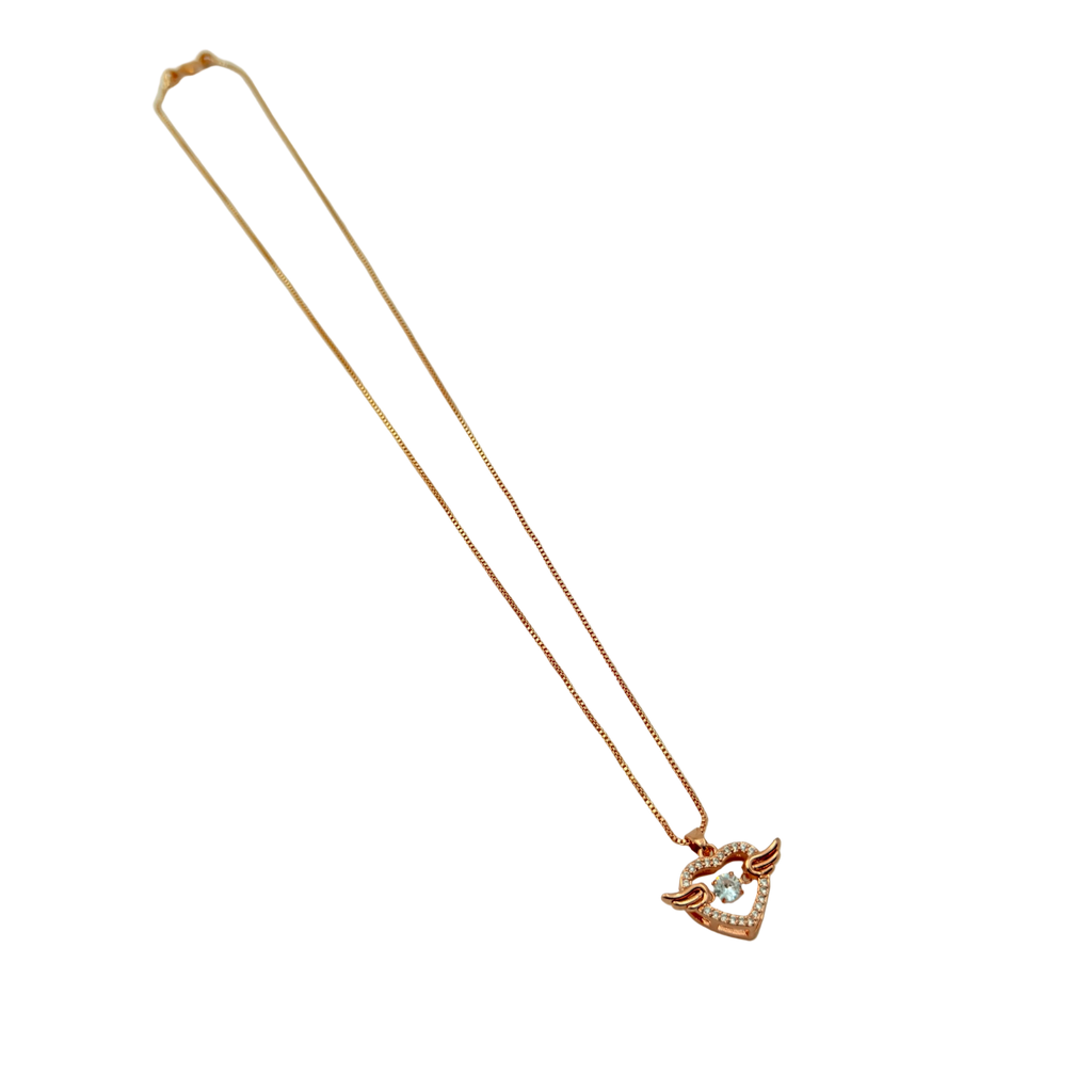 Rose Gold Angel Wings Heart Crystal Pendant Necklace