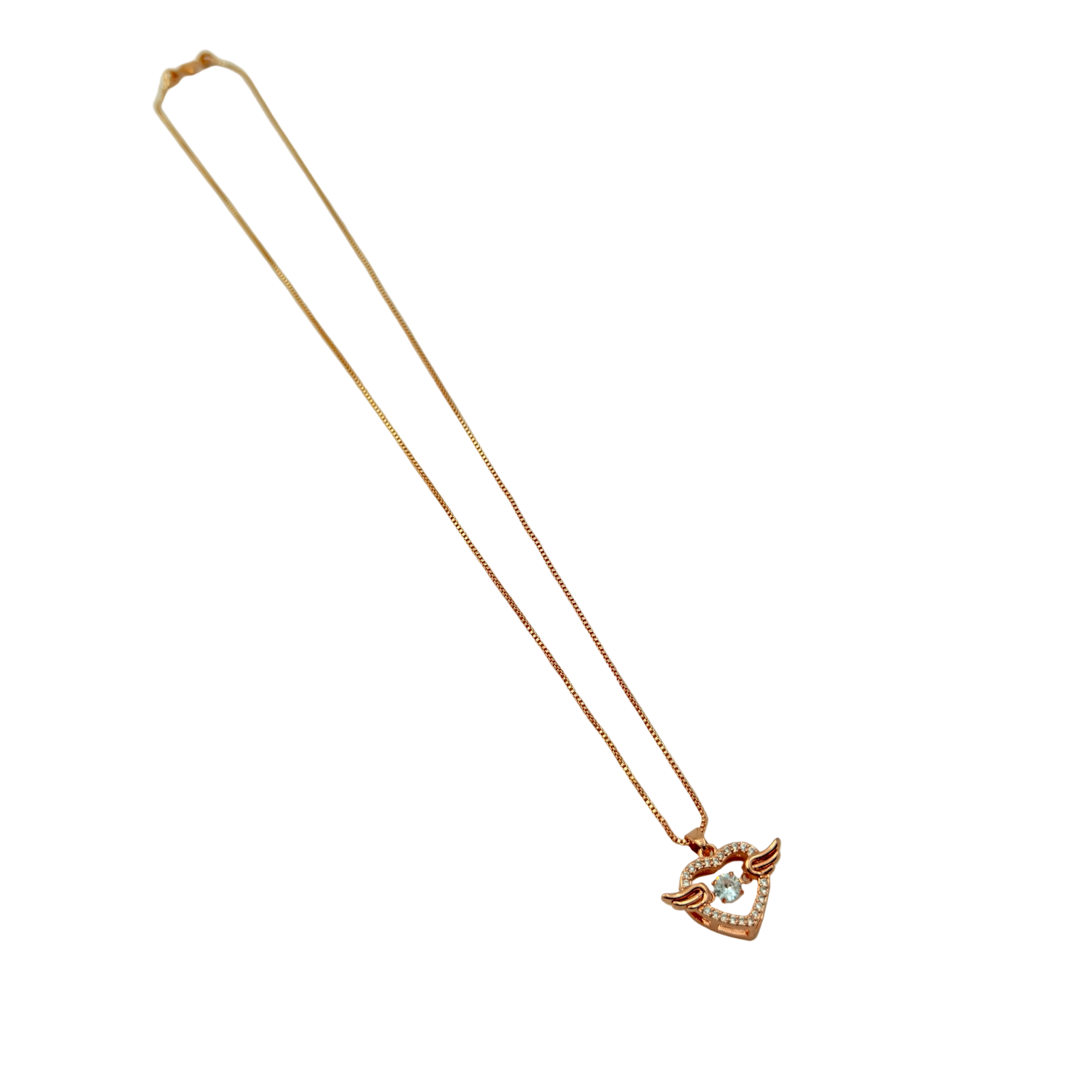 Rose Gold Angel Wings Heart Crystal Pendant Necklace