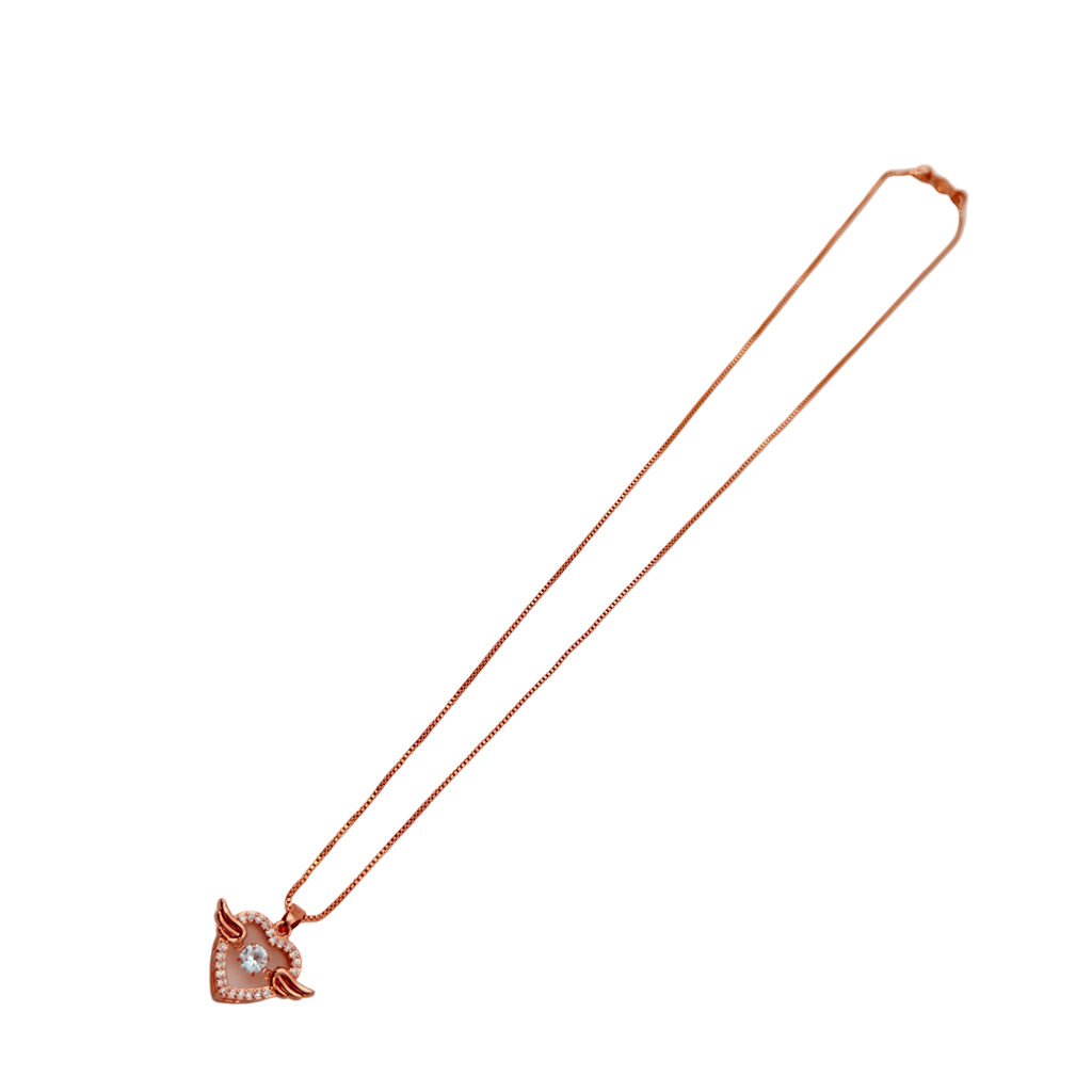 Rose Gold Angel Wings Heart Crystal Pendant Necklace