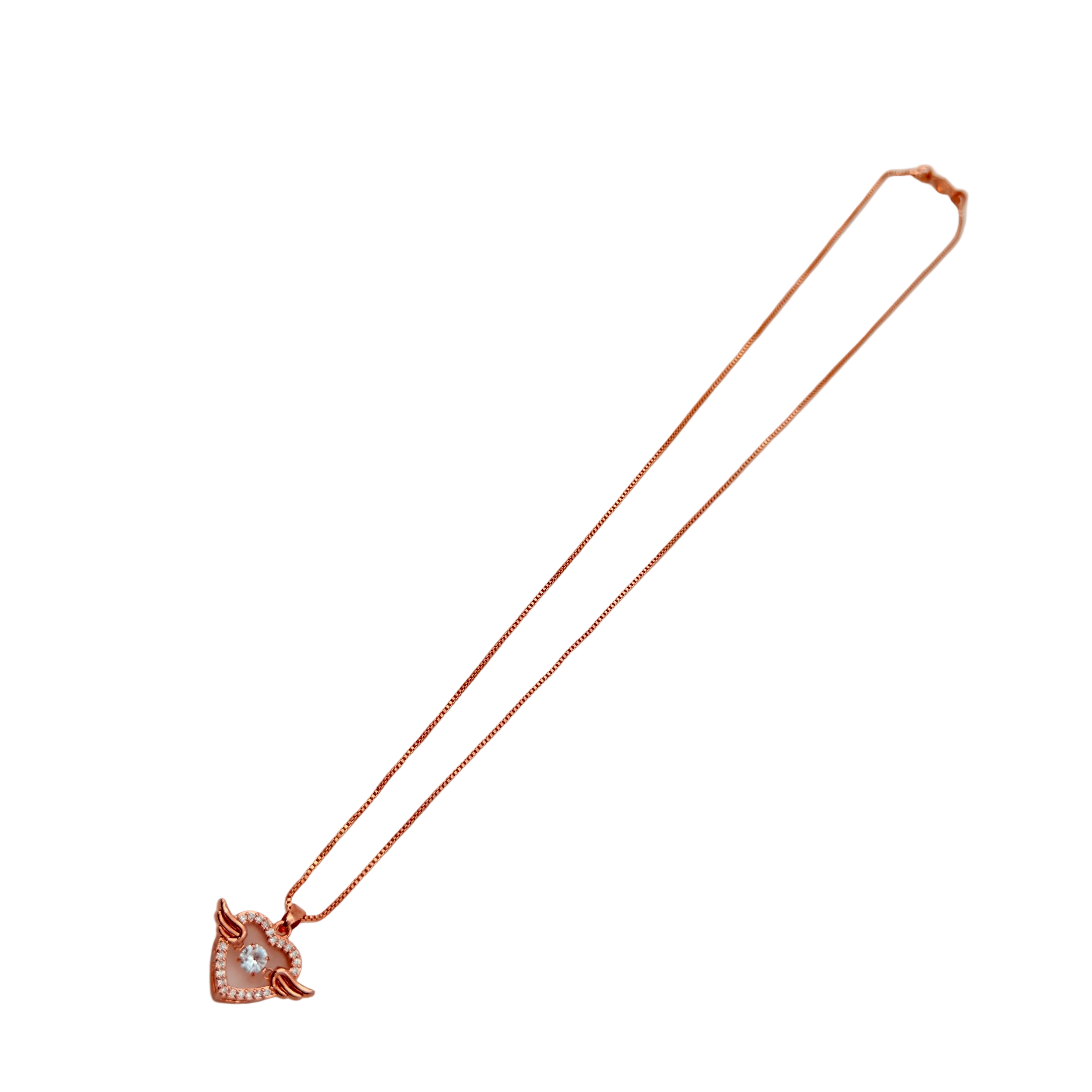 Rose Gold Angel Wings Heart Crystal Pendant Necklace