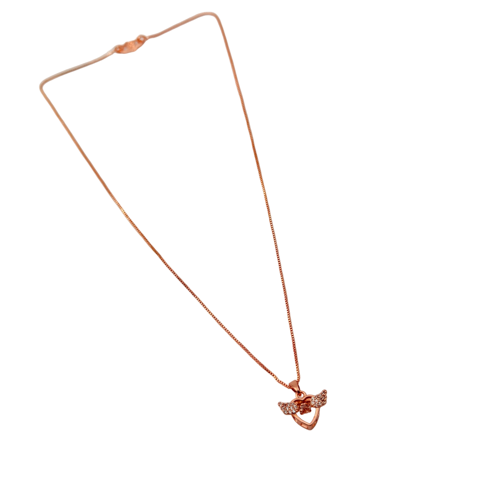 Rose Gold Angel Wings Heart Crystal Pendant Necklace