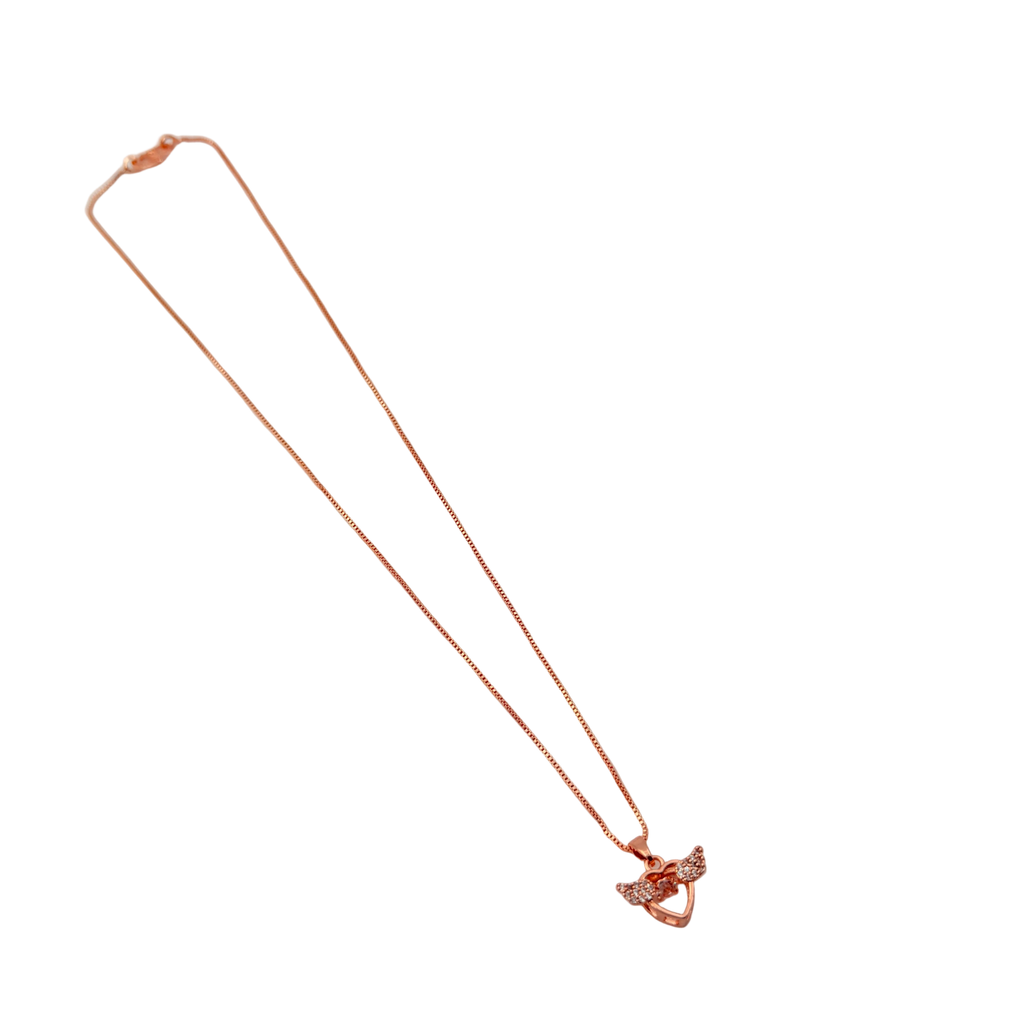 Rose Gold Angel Wings Heart Crystal Pendant Necklace