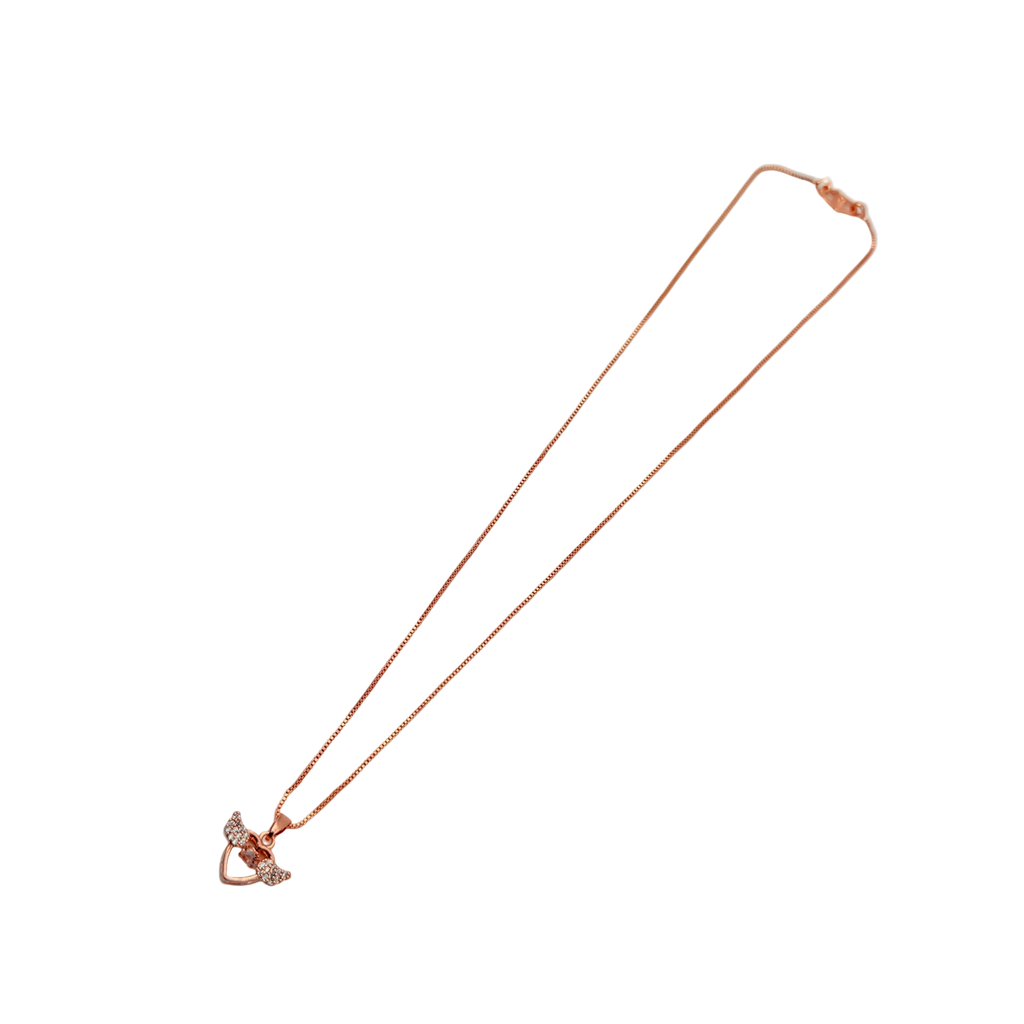 Rose Gold Angel Wings Heart Crystal Pendant Necklace