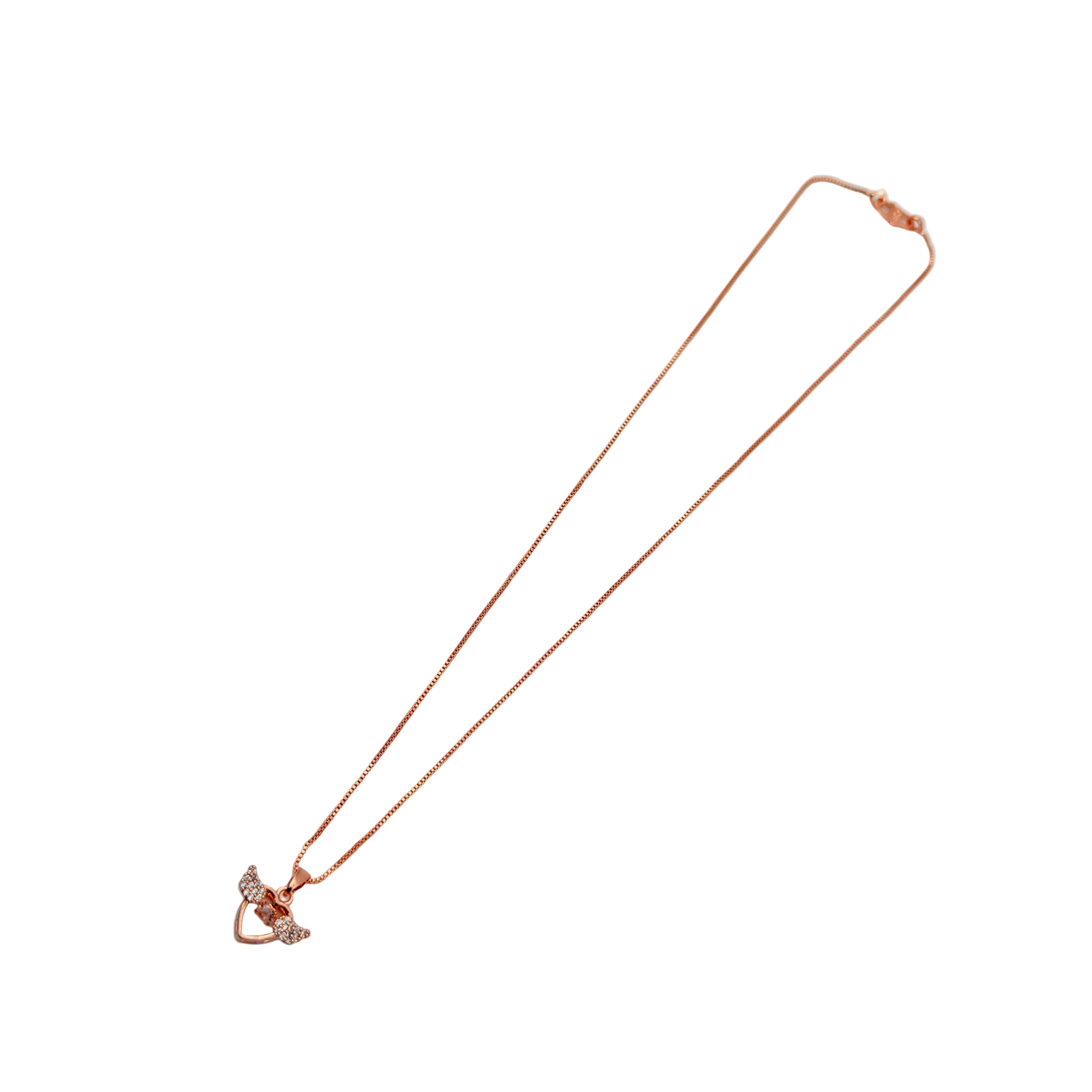 Rose Gold Angel Wings Heart Crystal Pendant Necklace