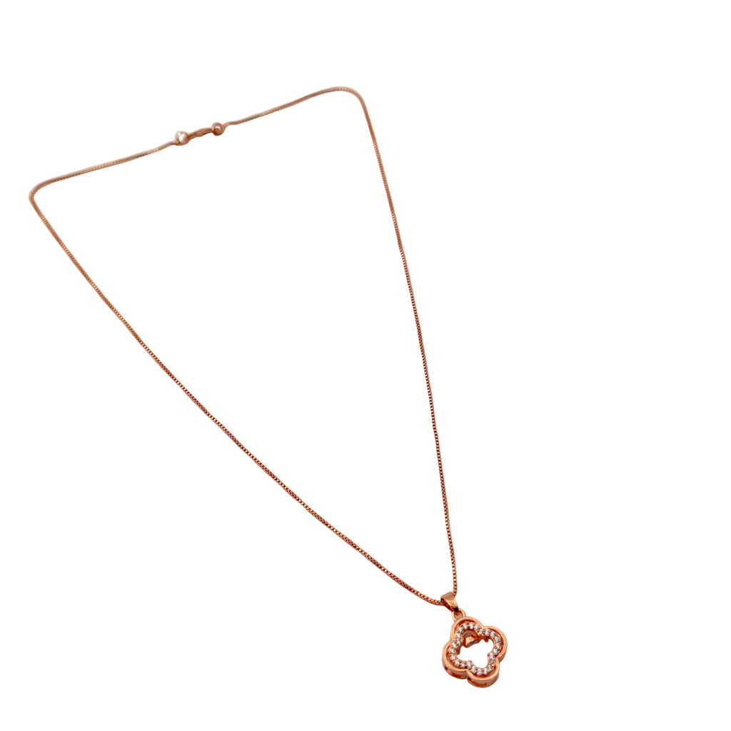 Rose Gold Floral Clover Crystal Pendant Necklace